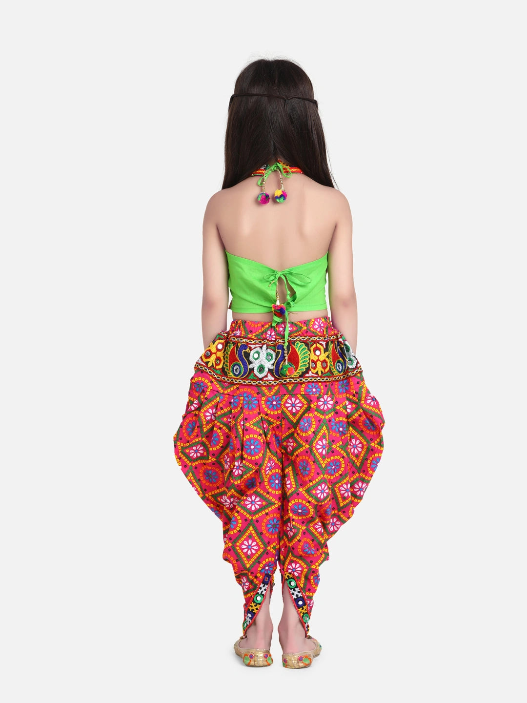 BownBee Cotton Halter Neck Embroidery Top With Dhoti Indo Western