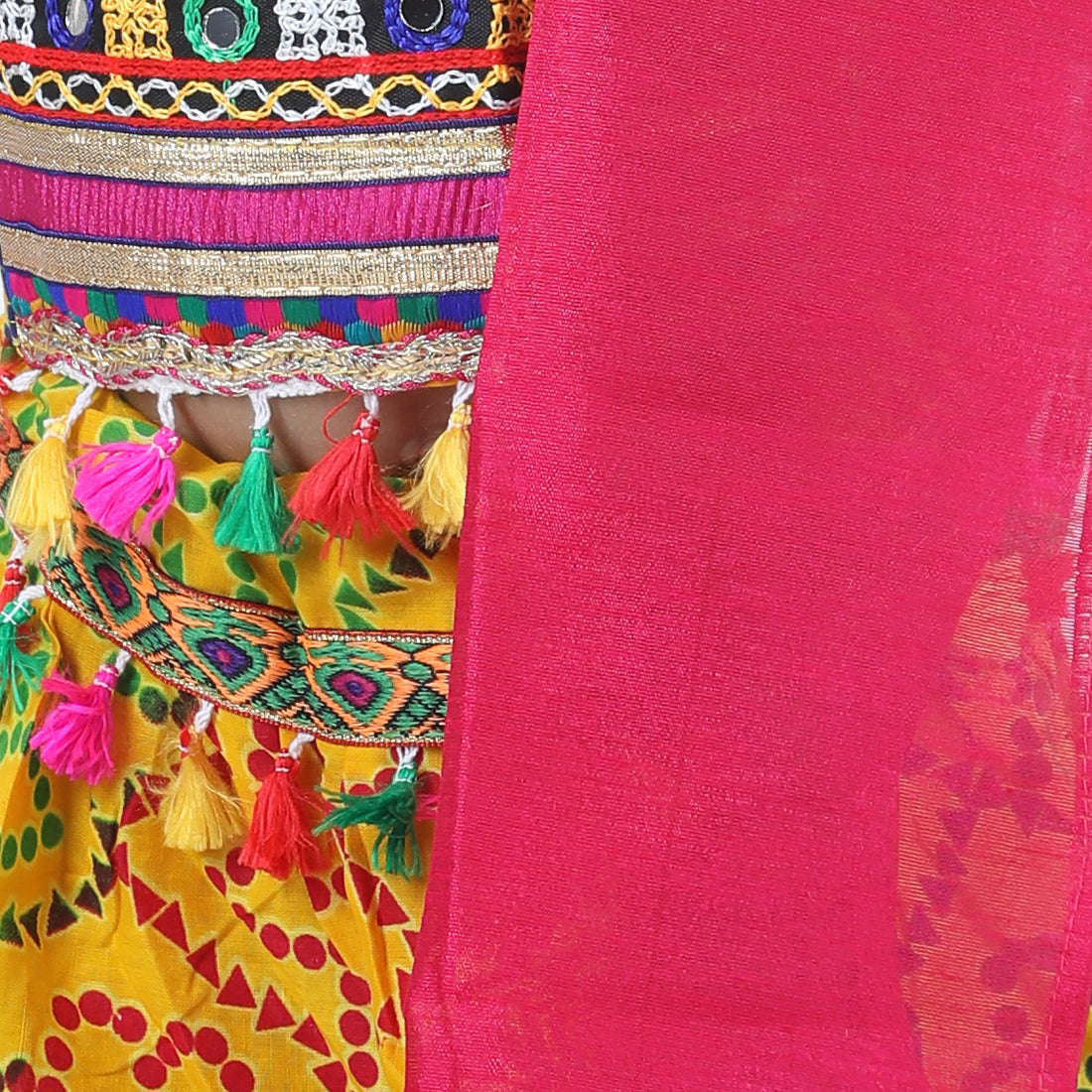BownBee Gold Print Halter Neck Chaniya Choli- Yellow