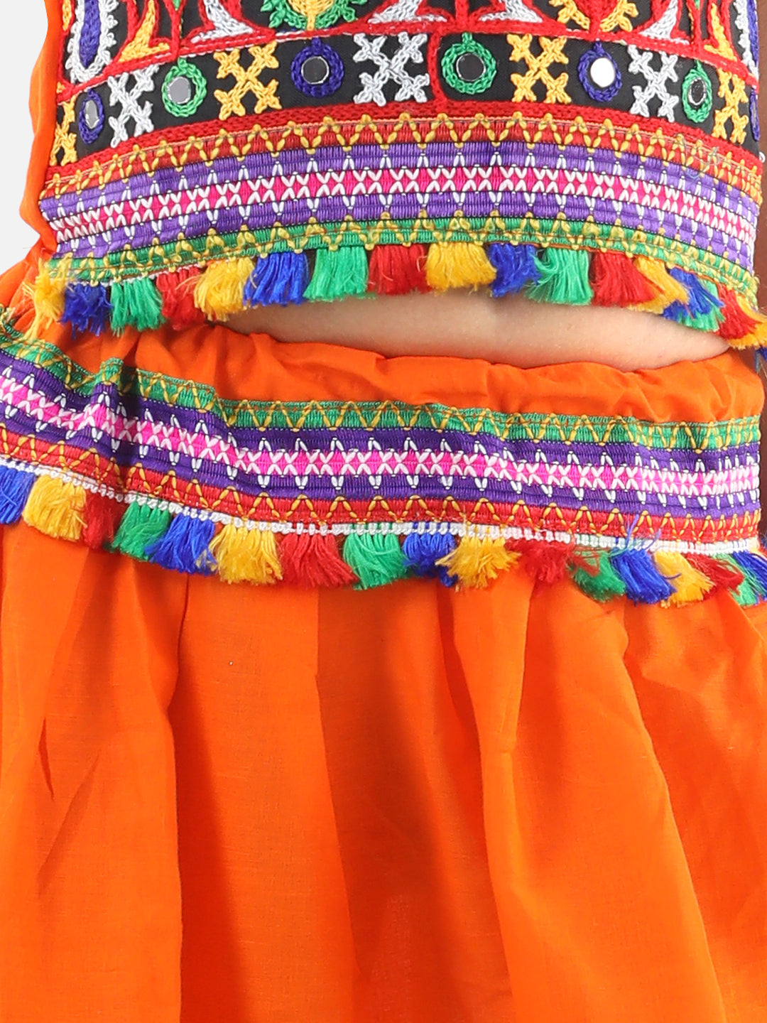BownBee Kids Girls Navratri Dandiya  Garba Bandhani halter neck chaniya choli - Orange