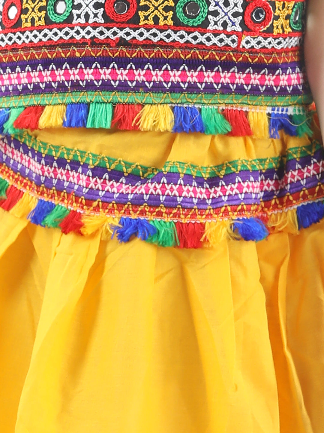 BownBee Sibling Embroidered kediya with Dhoti and Cap for Boys and Bandhani halter neck chaniya choli for Girls - Yellow