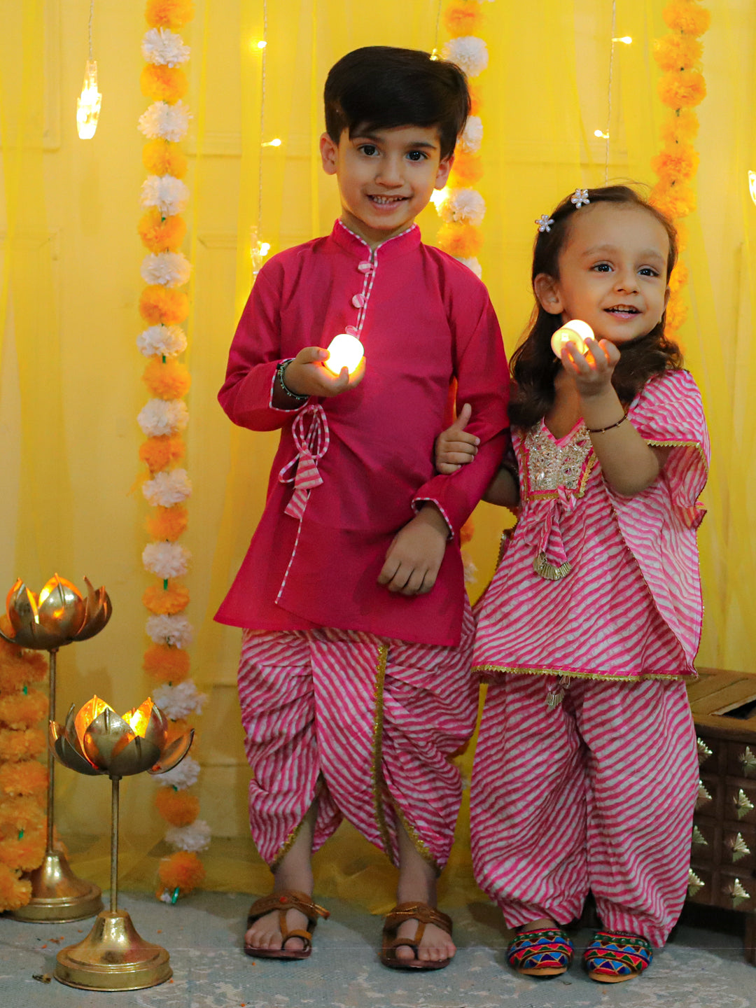 BownBee Front Open Cotton Full Sleeve Kurta with Dhoti and Pure Cotton Kaftan with Harem for Girls