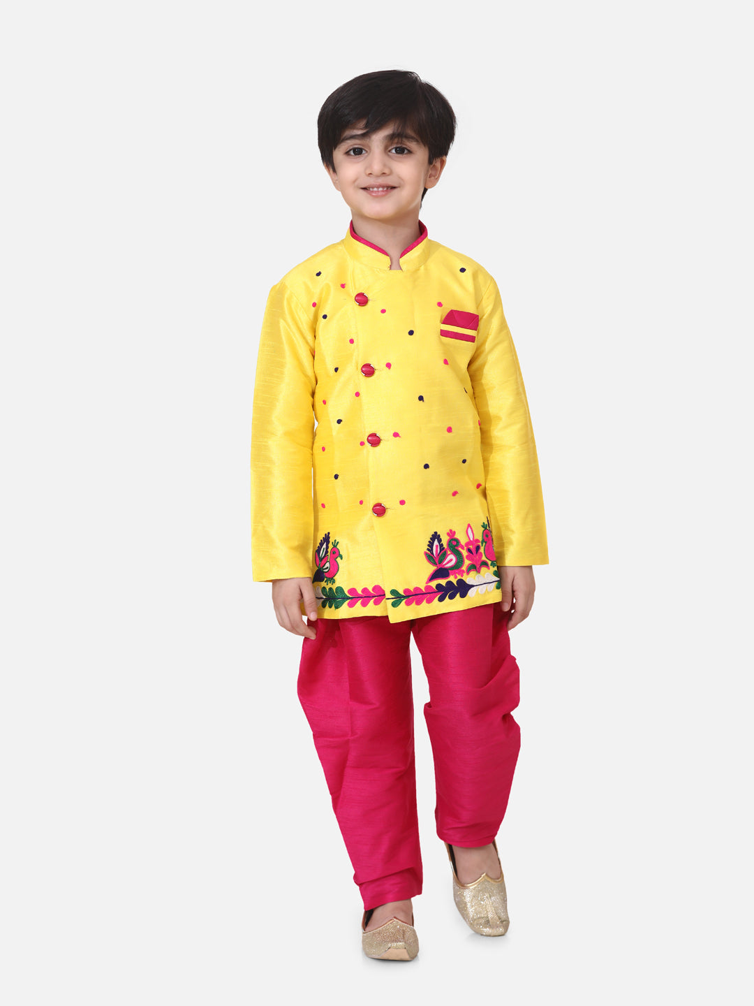 BownBee Boys Hand EmbroideRed Mor Sherwani - Yellow