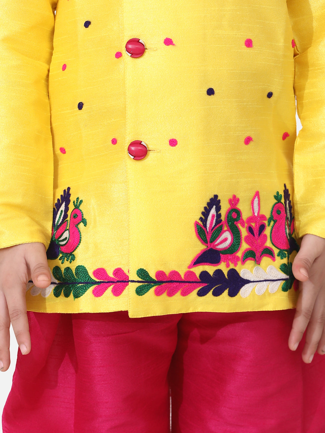 BownBee Boys Hand EmbroideRed Mor Sherwani - Yellow