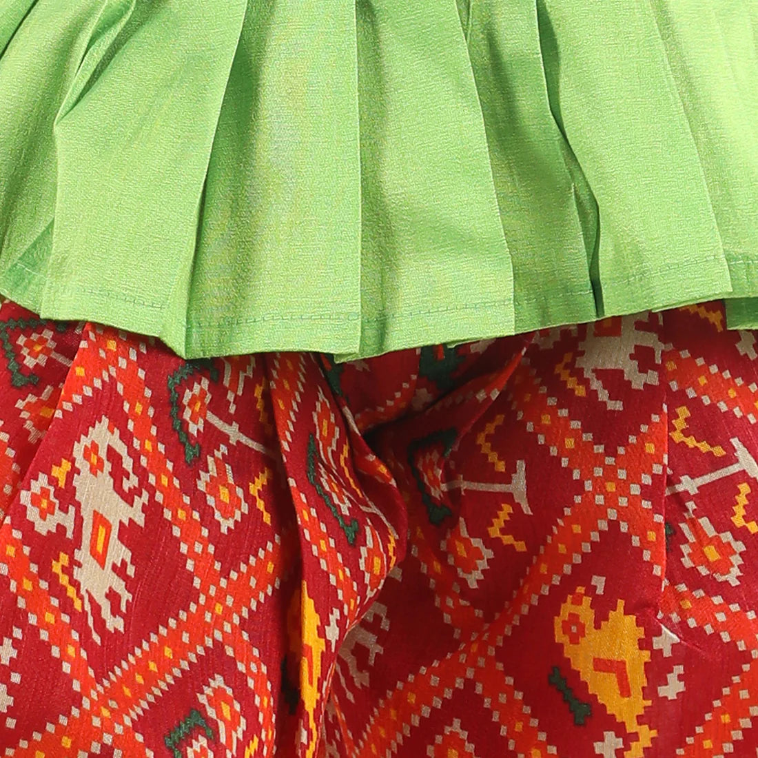BownBee Sibling set of Patan Patola Jacket Kurta Pajama and Patch Top and Dhoti