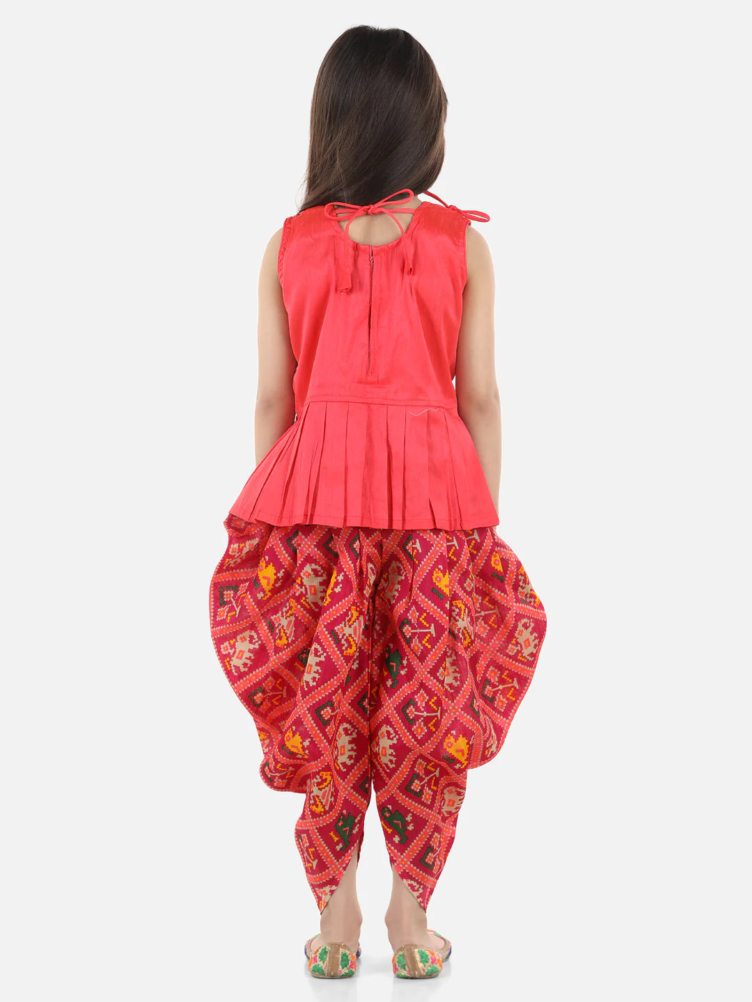 BownBee Sibling set of Patan Patola Jacket Kurta Pajama and Patch Top and Dhoti
