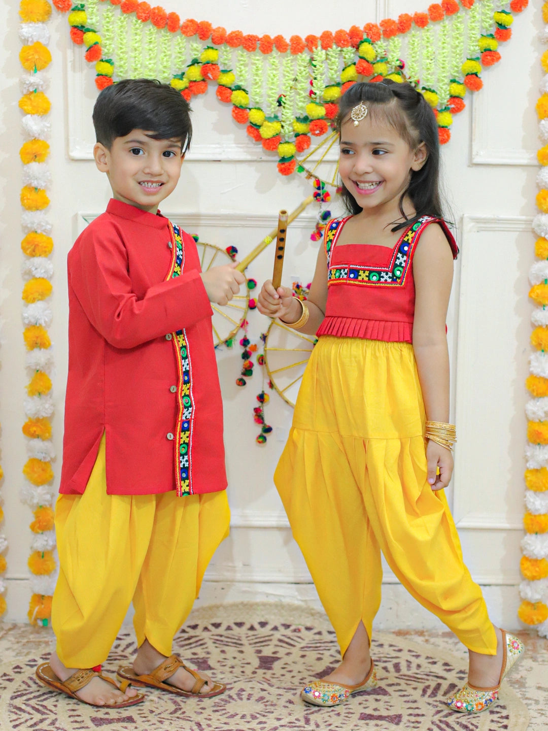 BownBee Embroidered Cotton Kurtawith Dhoti for Boys