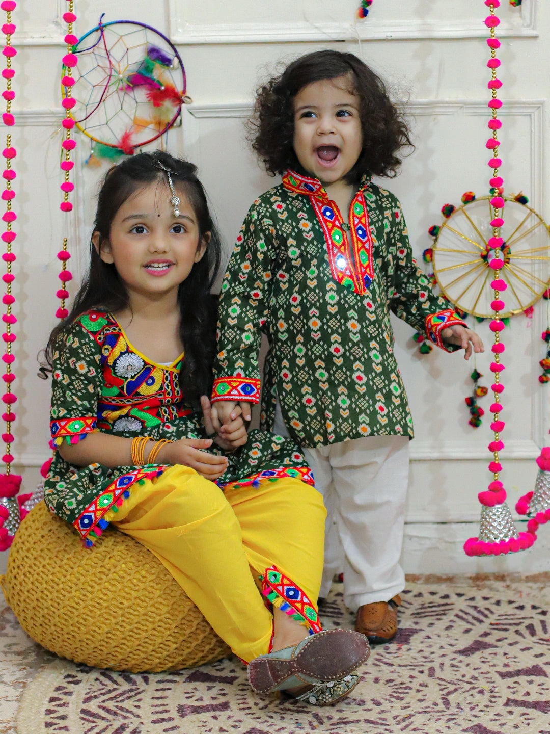 BownBee Embroidered Printed Cotton Kurta with Cotton Pajama