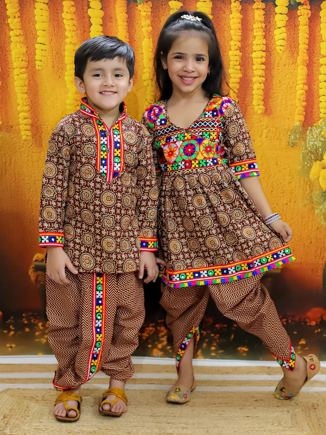 BownBee Embroidered Kurta Dhoti Set for Boys with Embroidered Top Dhoti Set for Girls