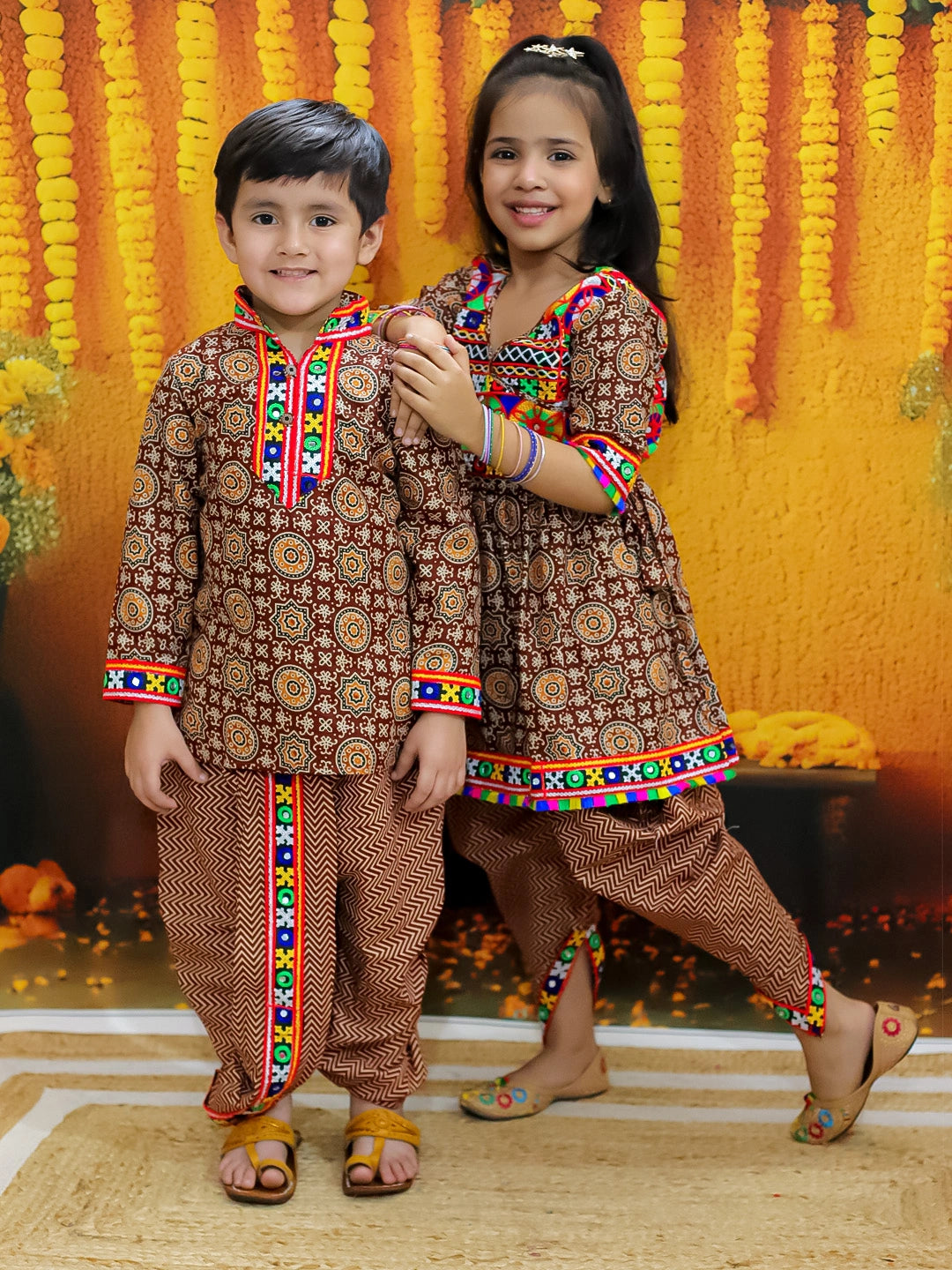 BownBee Embroidered Kurta Dhoti Set for Boys with Embroidered Top Dhoti Set for Girls