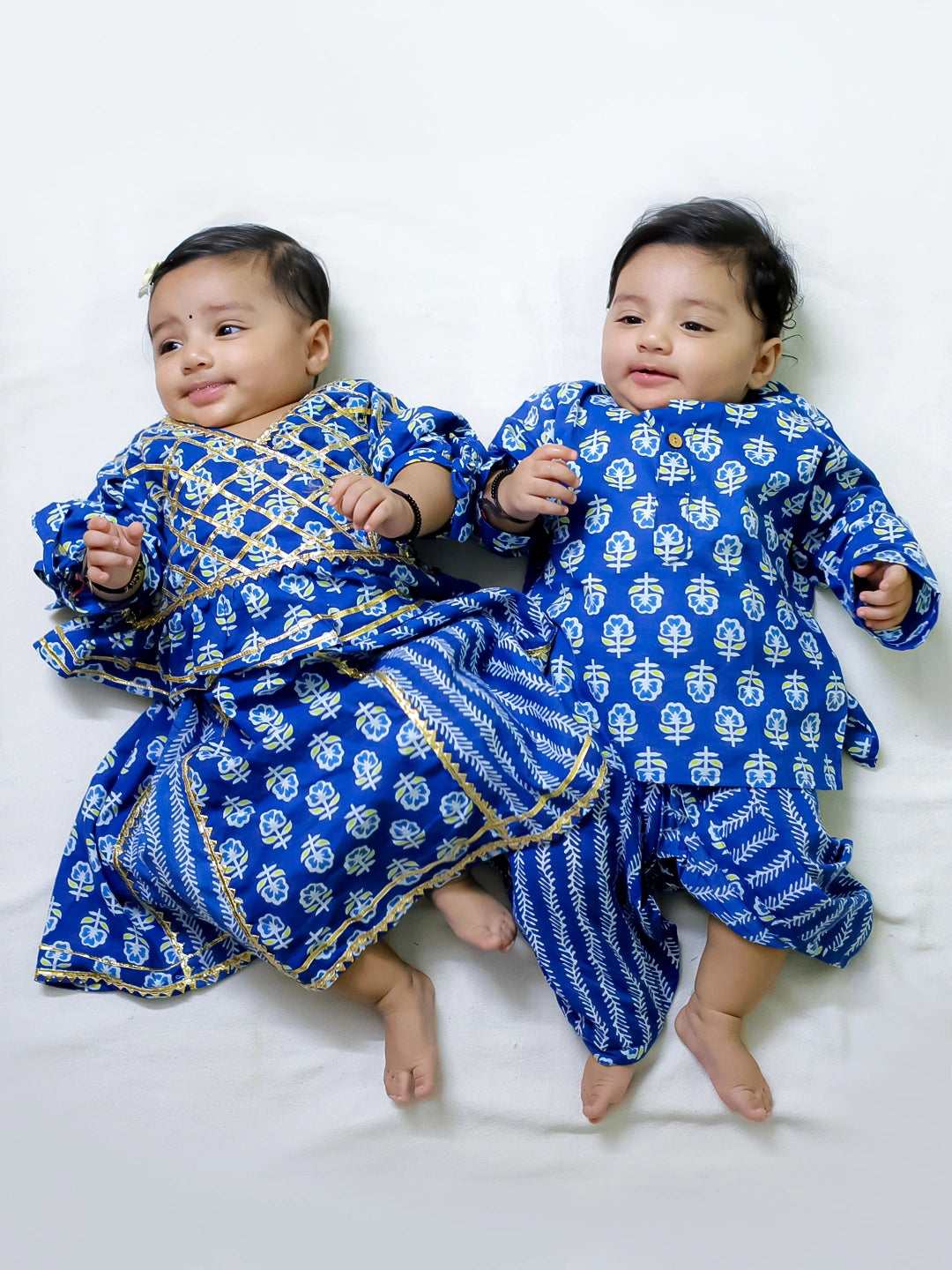 BownBee Pure Cotton Printed Kurta Dhoti Set for Boys With Pure Cotton Lehenga Choli for Girls