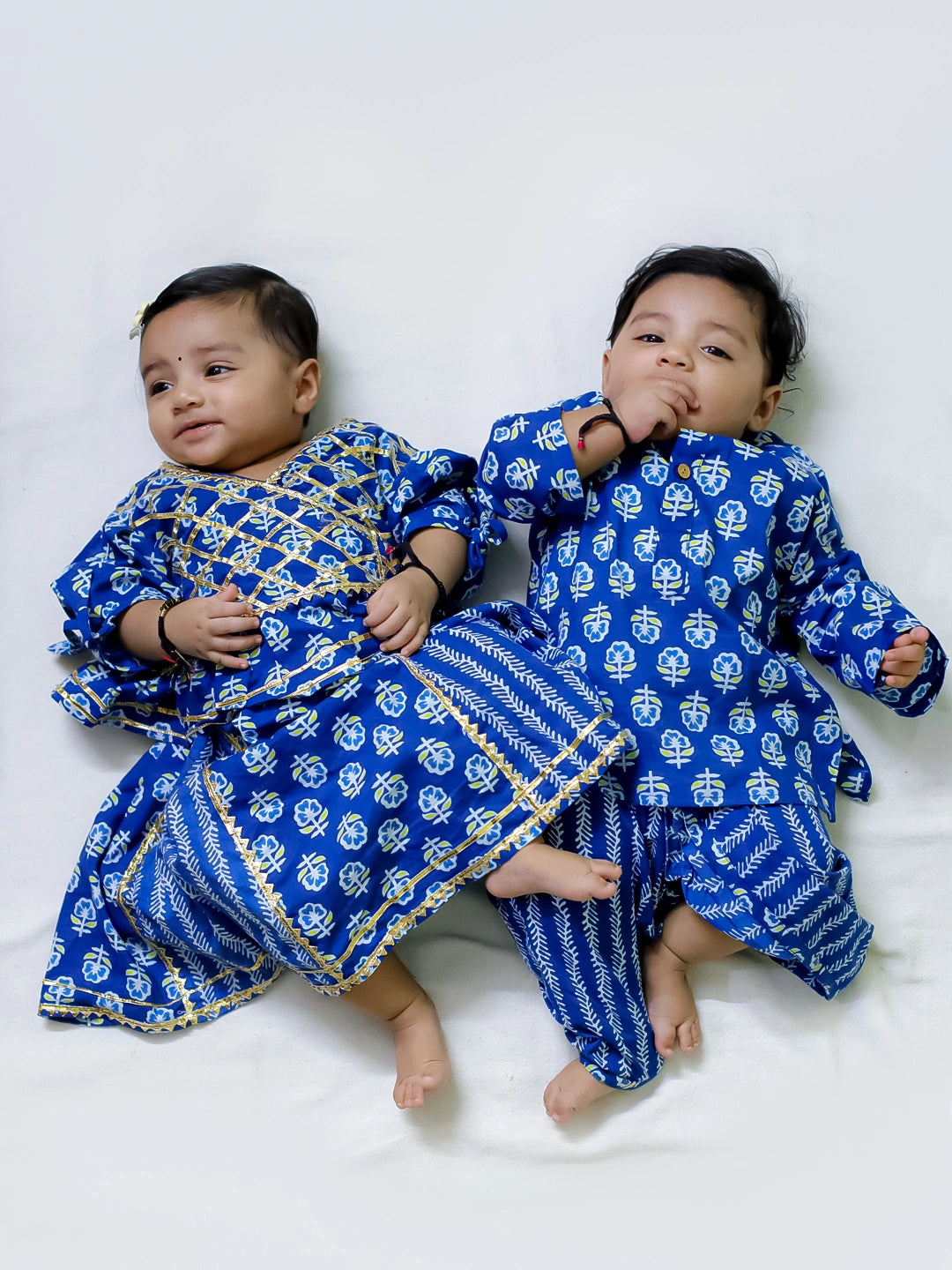 BownBee Pure Cotton Printed Kurta Dhoti Set for Boys With Pure Cotton Lehenga Choli for Girls