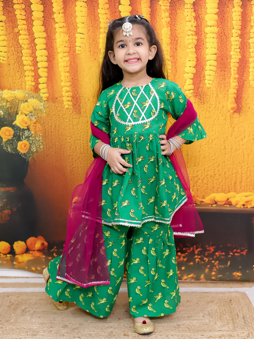 BownBee Pure Cotton Jacket Kurta Dhoti with Kurti Sharara Dupatta Set
