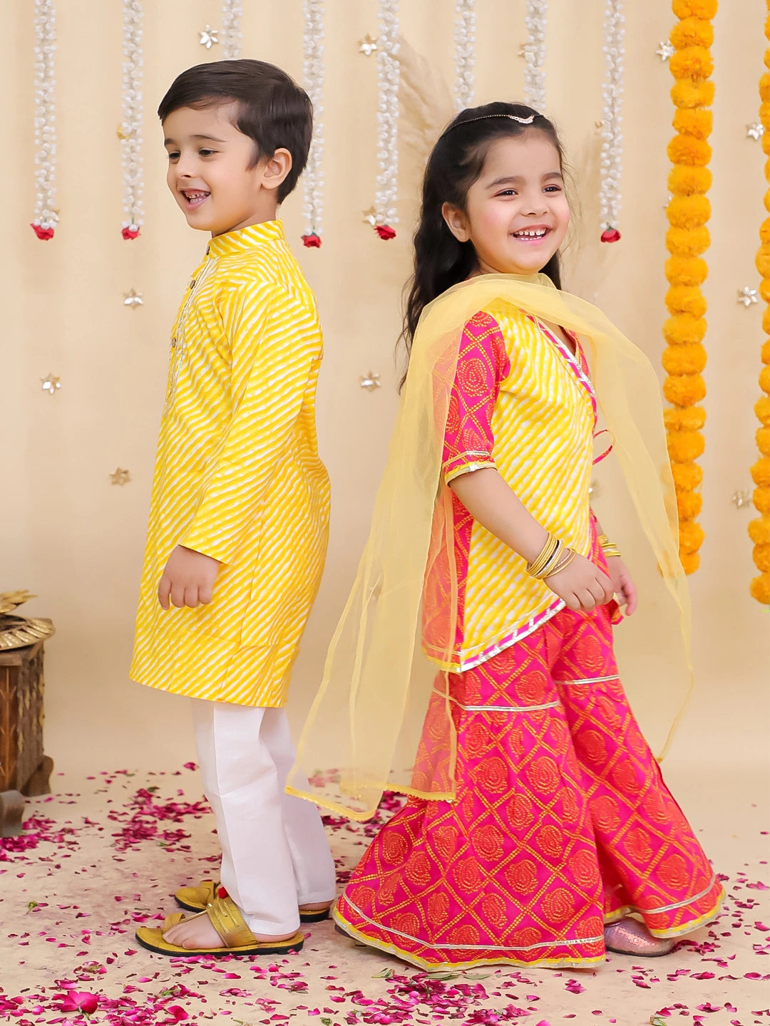 BownBee Pure Cotton Kurta Pajama & Ethnic Suit With Dupatta Sibling Set
