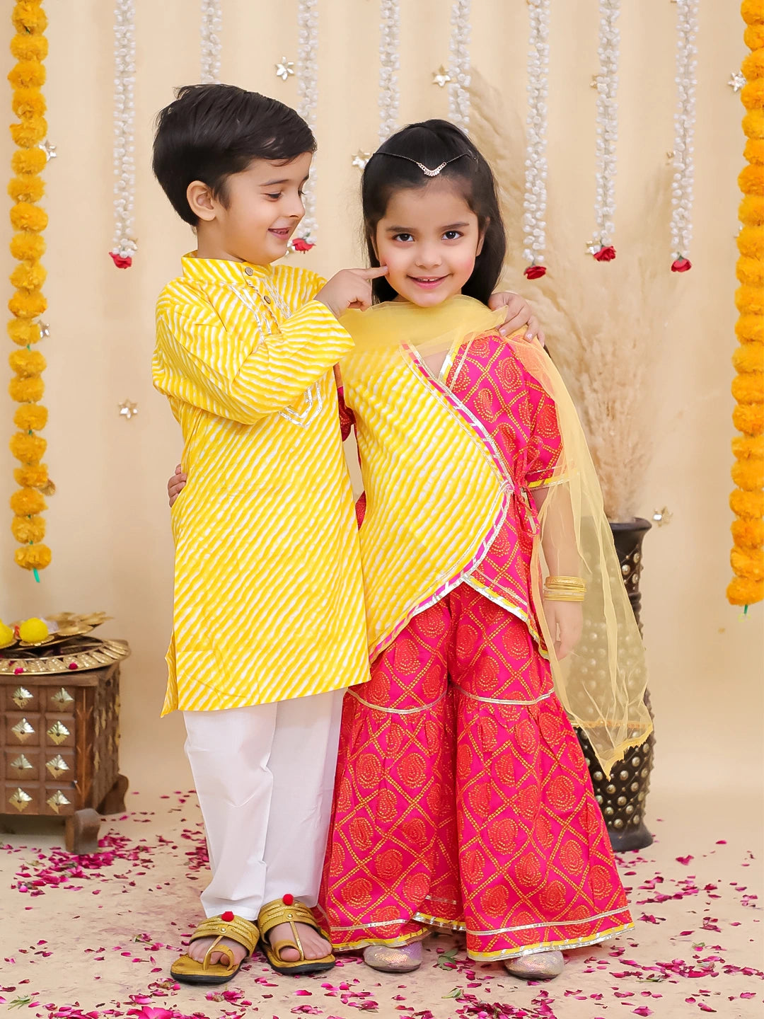 BownBee Pure Cotton Kurta Pajama & Ethnic Suit With Dupatta Sibling Set
