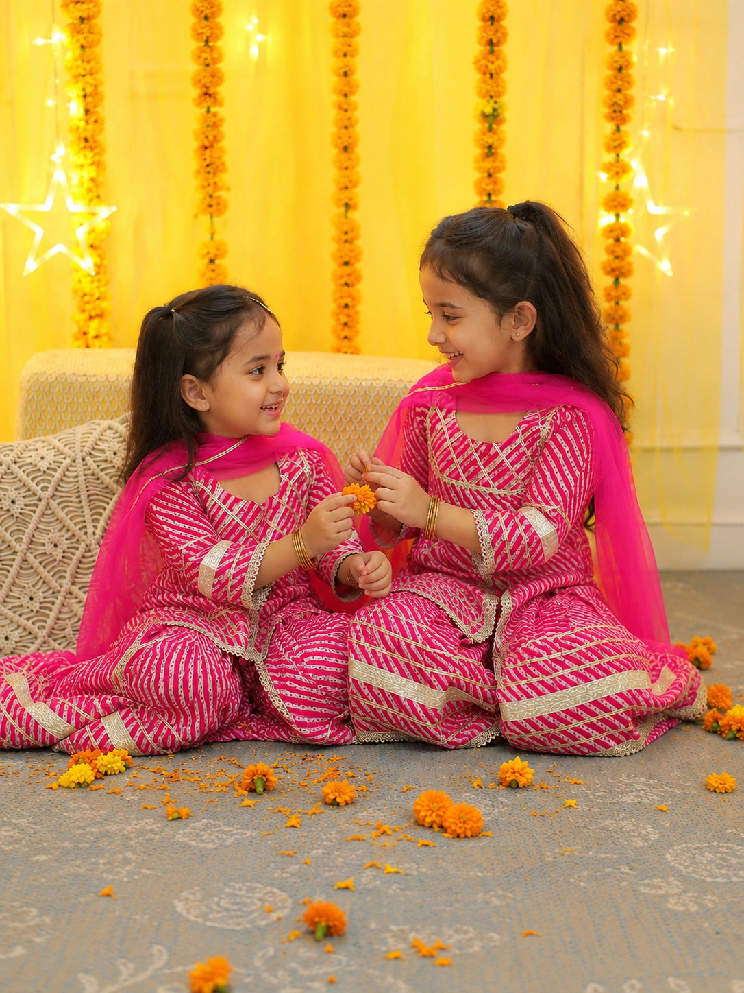 BownBee Pure Cotton Ethnic suit With Dupattaet Sibling Set Combo - Pink