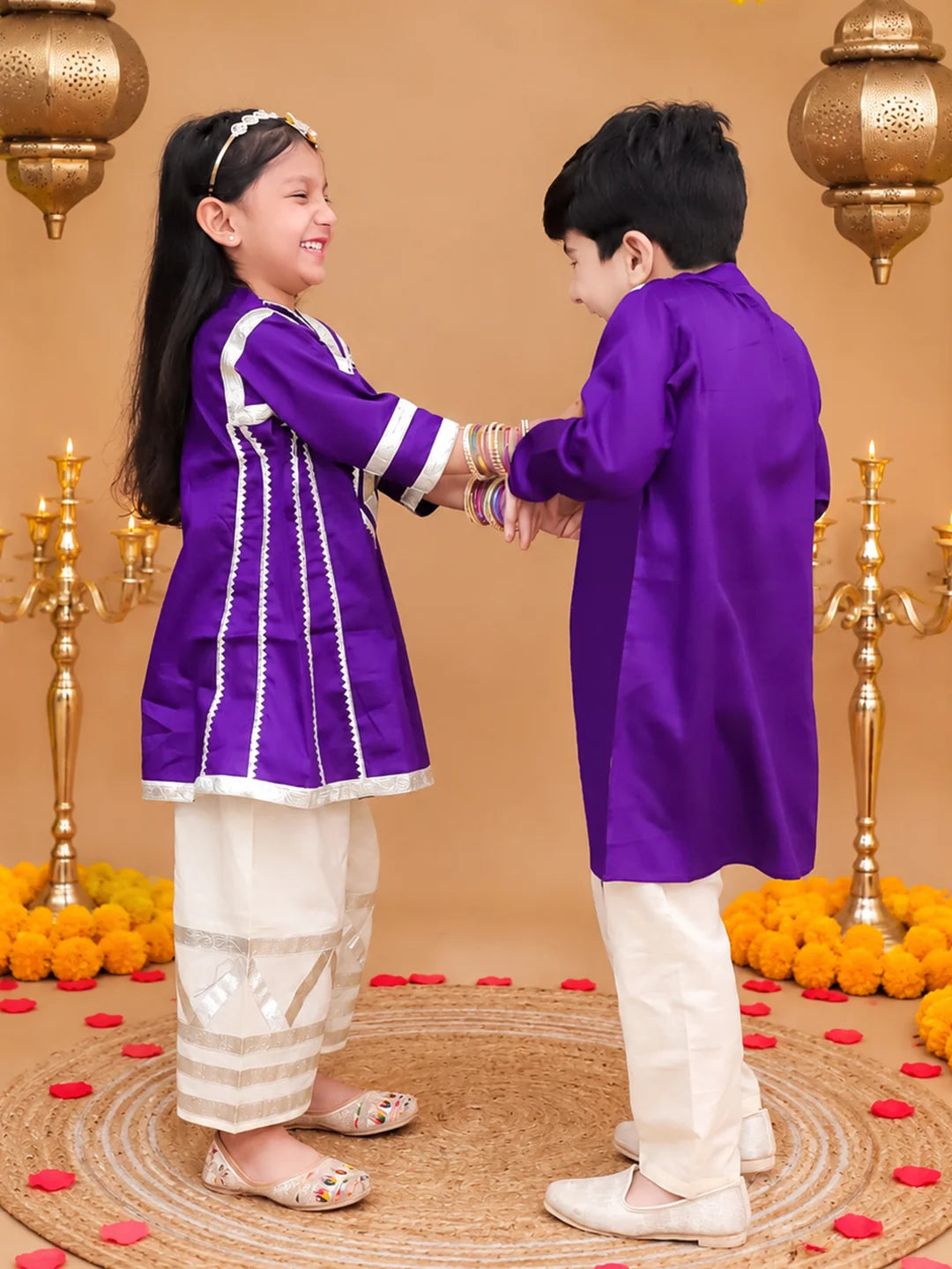 Bownbee Festive Cotton Kurta Pajama & Ethnic Suit Sibling Set