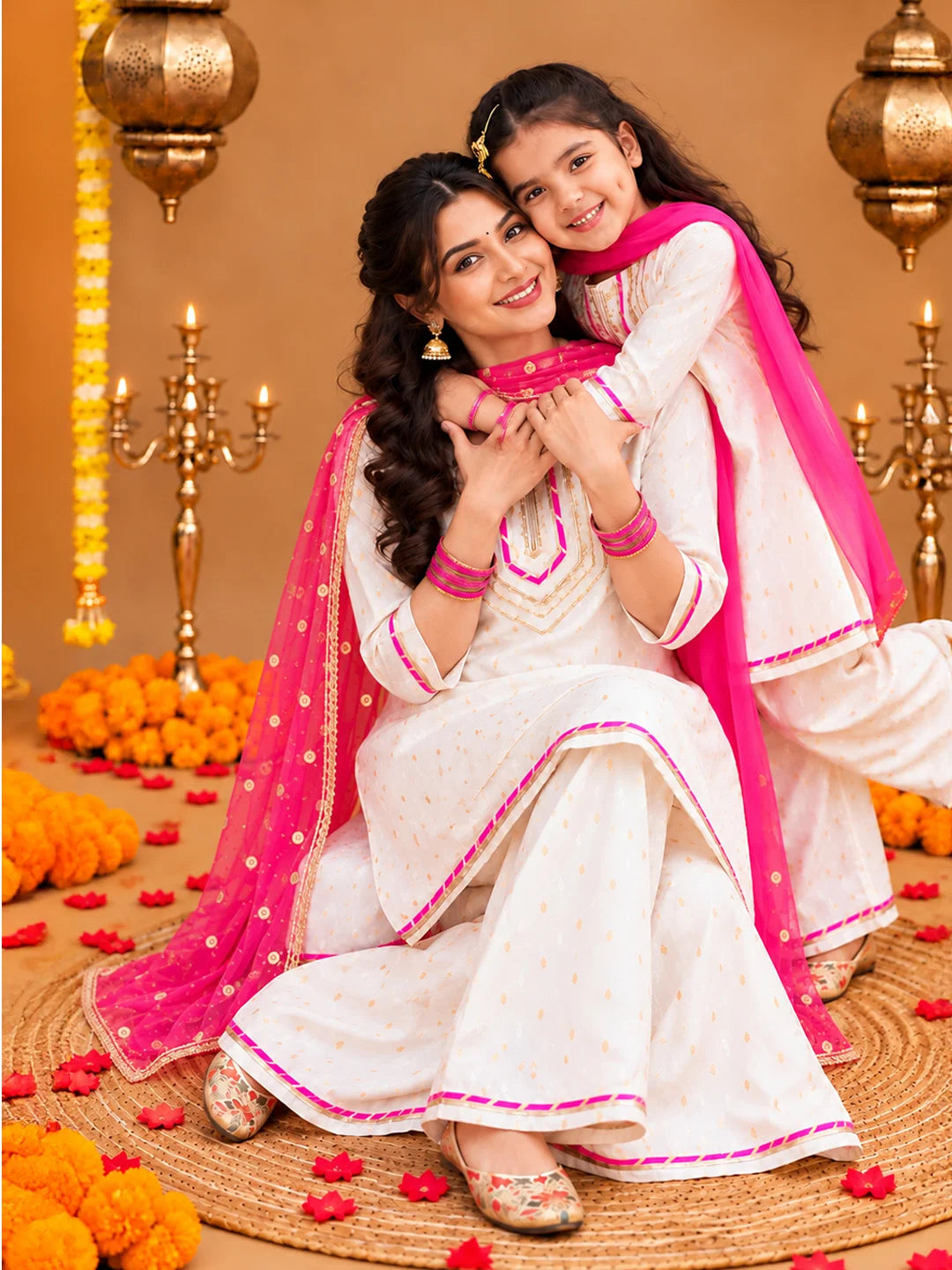 BownBee Mother And Daughter Festive Ethnic Suit Combo