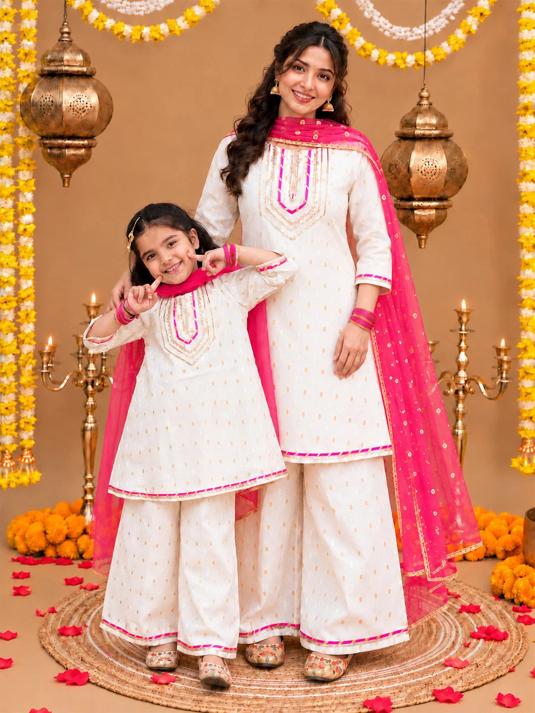 BownBee Mother And Daughter Festive Ethnic Suit Combo