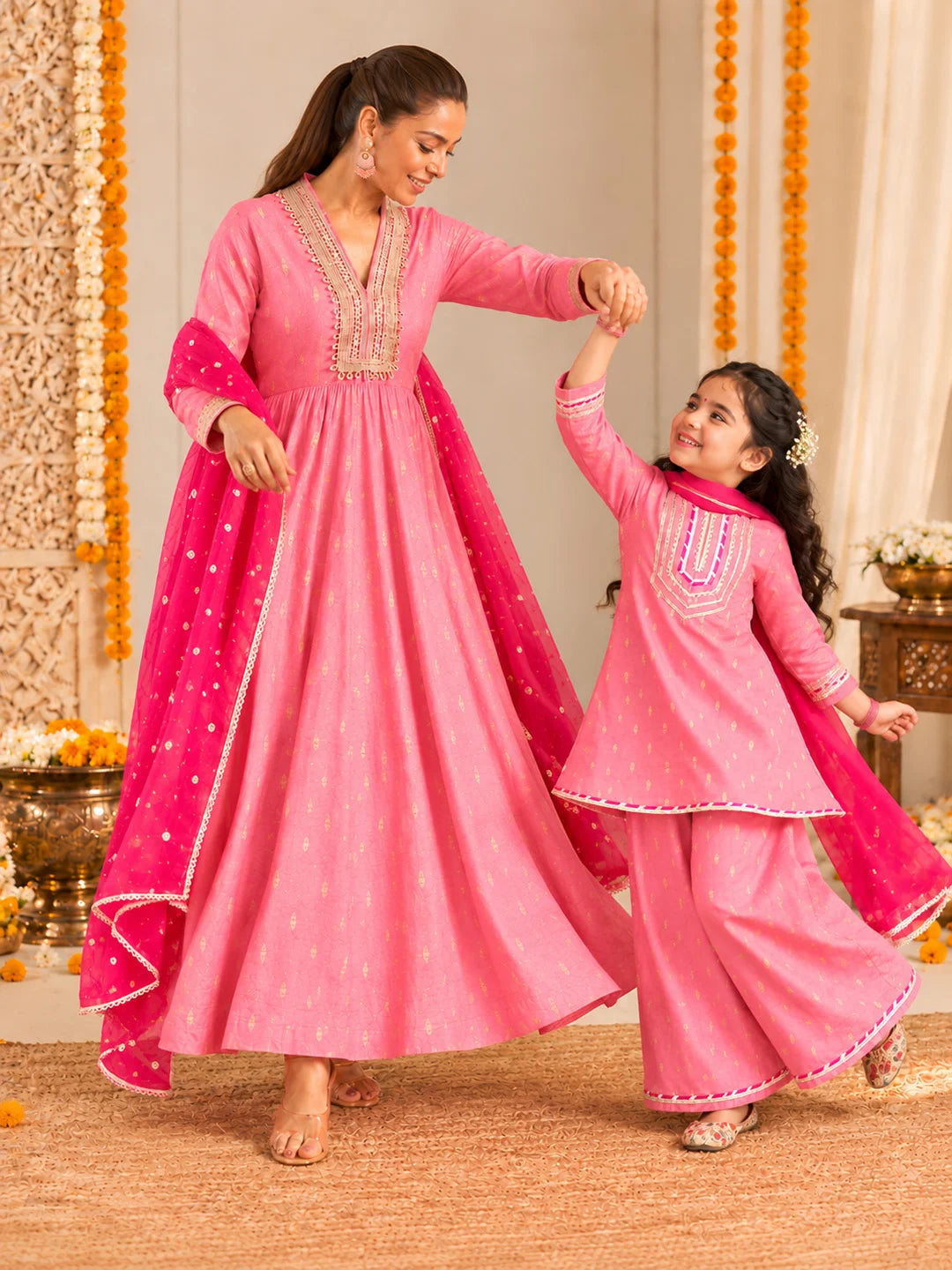 BownBee Mother And Daughter Festive Ethnic Suit Combo