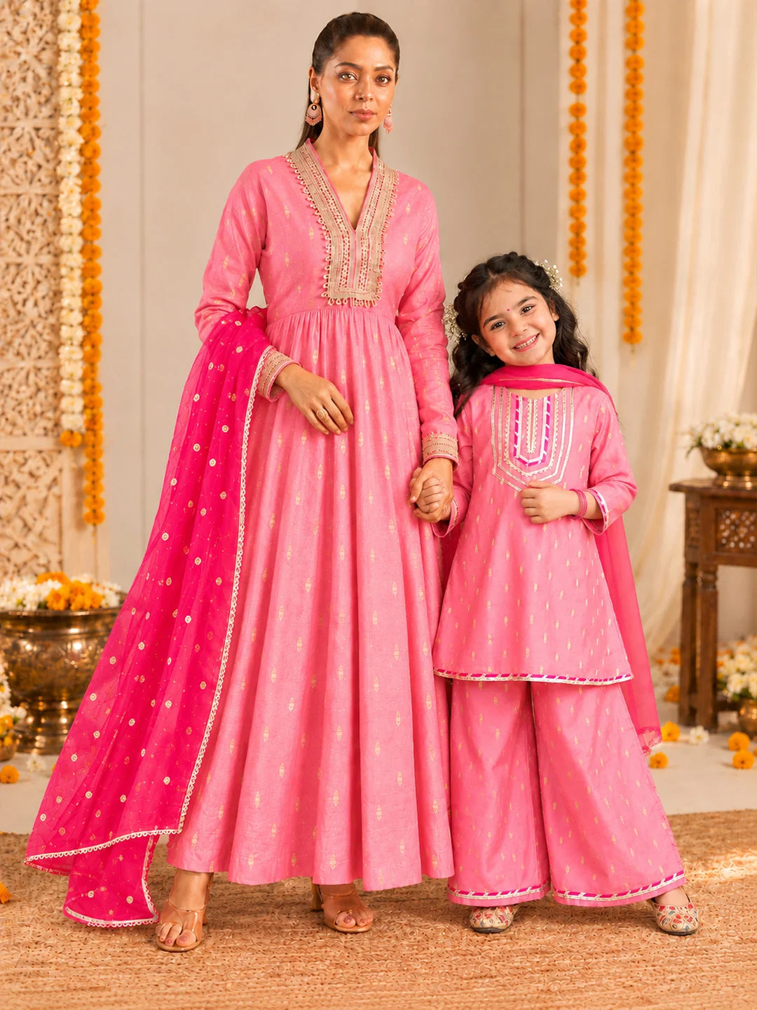 BownBee Mother And Daughter Festive Ethnic Suit Combo