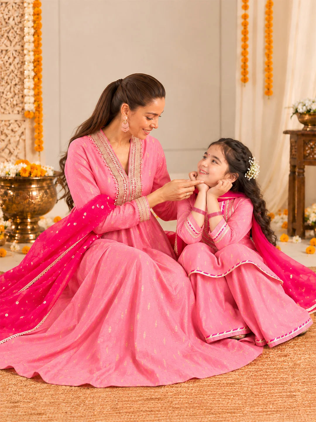 BownBee Mother And Daughter Festive Ethnic Suit Combo