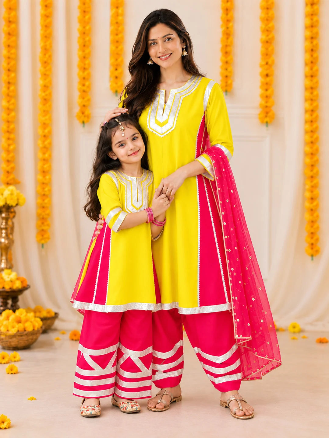 BownBee Mother And Daughter Festive Ethnic Suit Combo