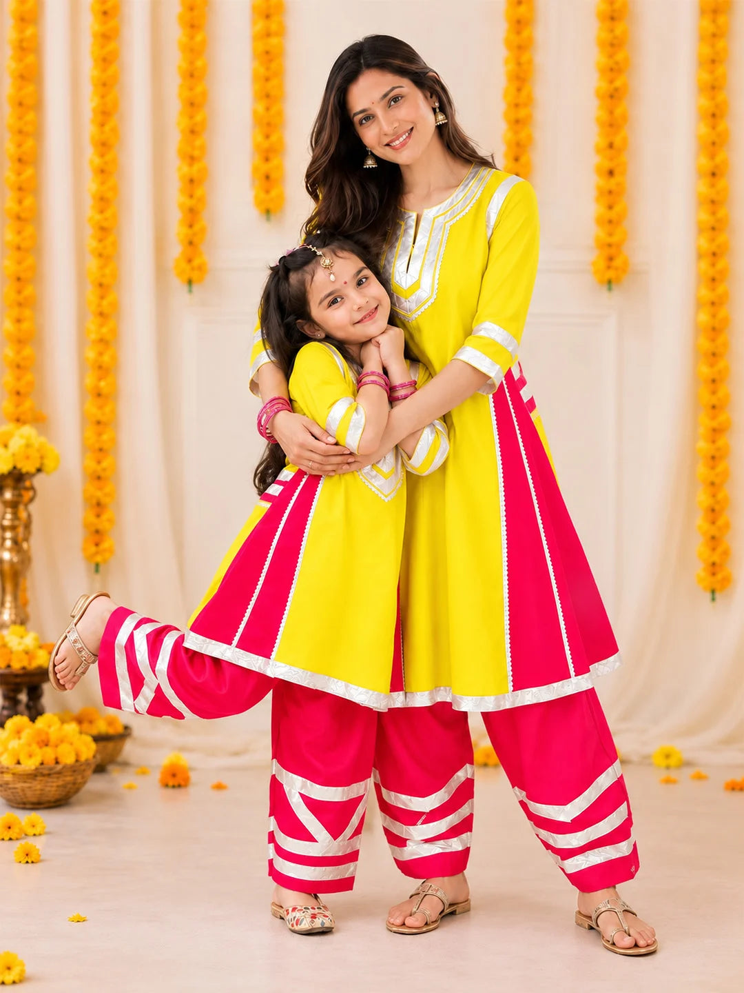 BownBee Mother And Daughter Festive Ethnic Suit Combo