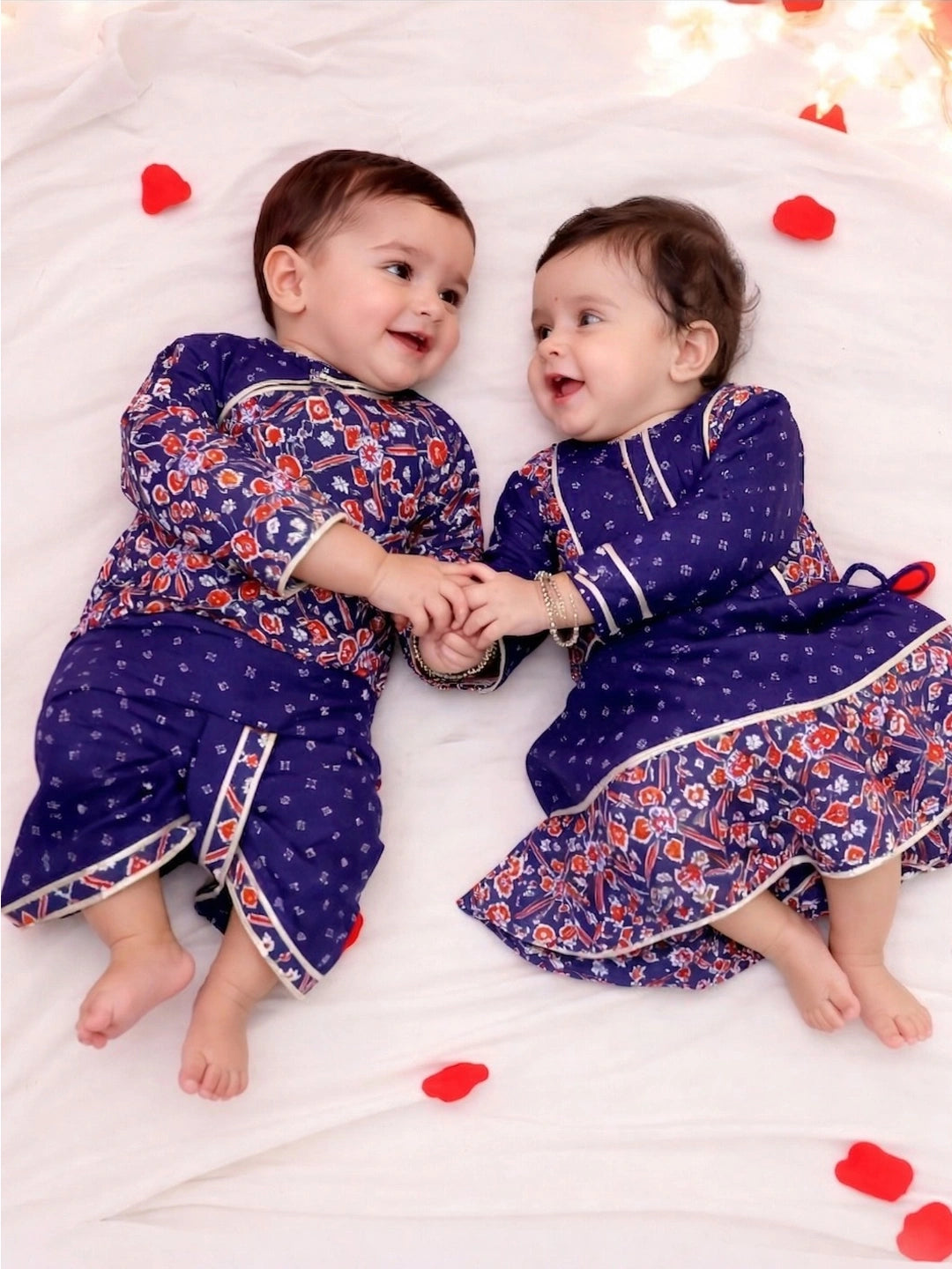 BownBee Festive Lehenga Choli & Dhoti Kurta Sibling Set