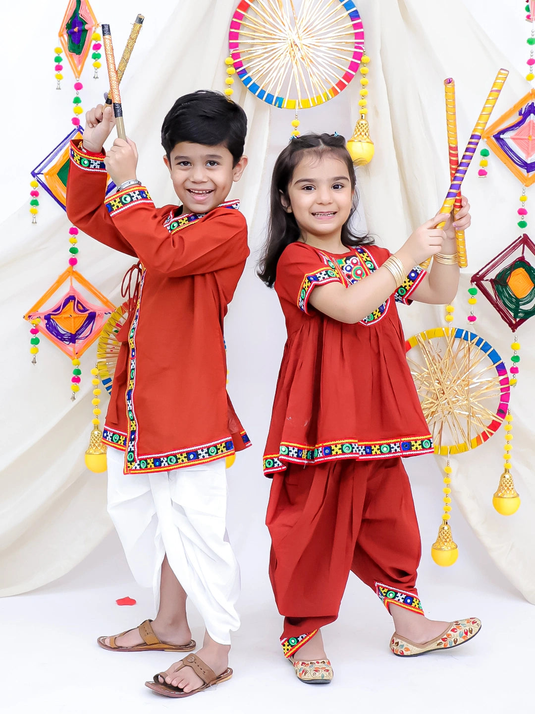 BownBee Pure Cotton Dhoti Kurta & Top Dhoti Sibling Set