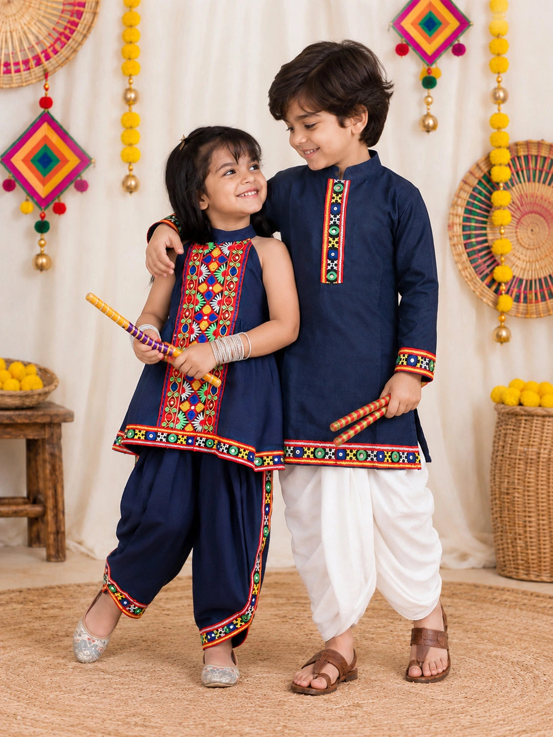 BownBee Pure Cotton Dhoti Kurta & Top Dhoti Sibling Set
