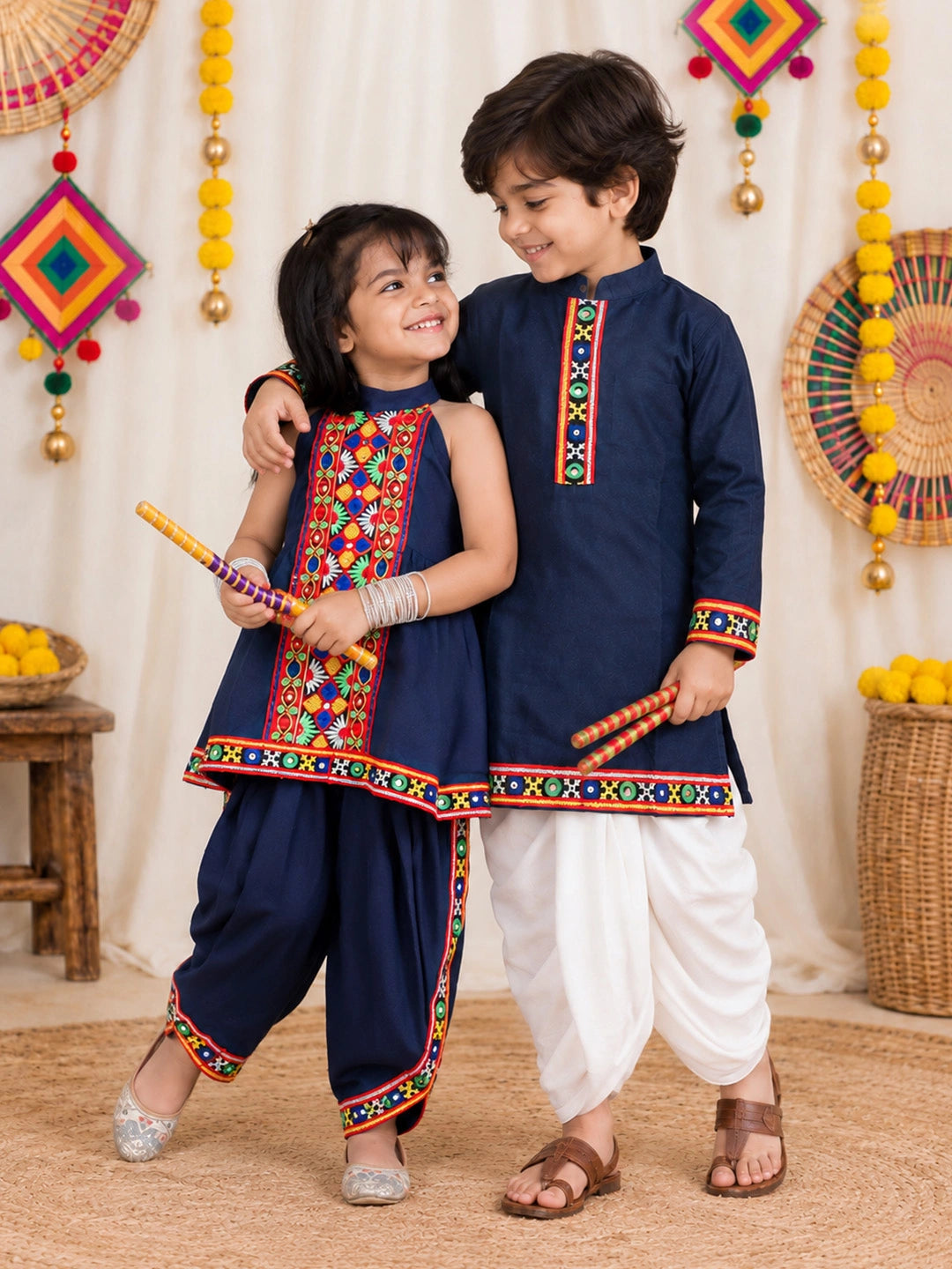 BownBee Pure Cotton Dhoti Kurta & Top Dhoti Sibling Set