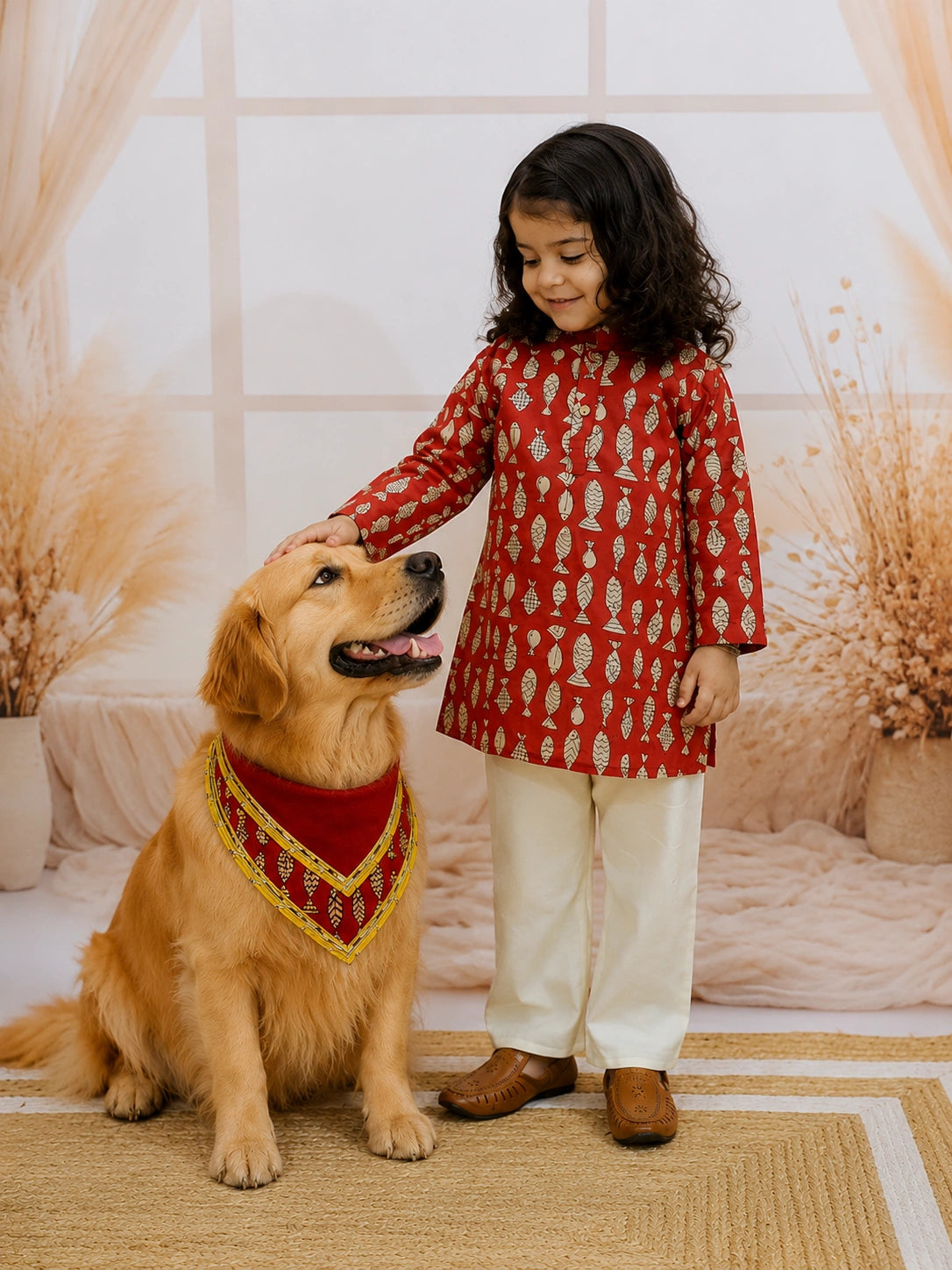 BownBee Pure Cotton Kurta Pajama & Bandana Set Combo