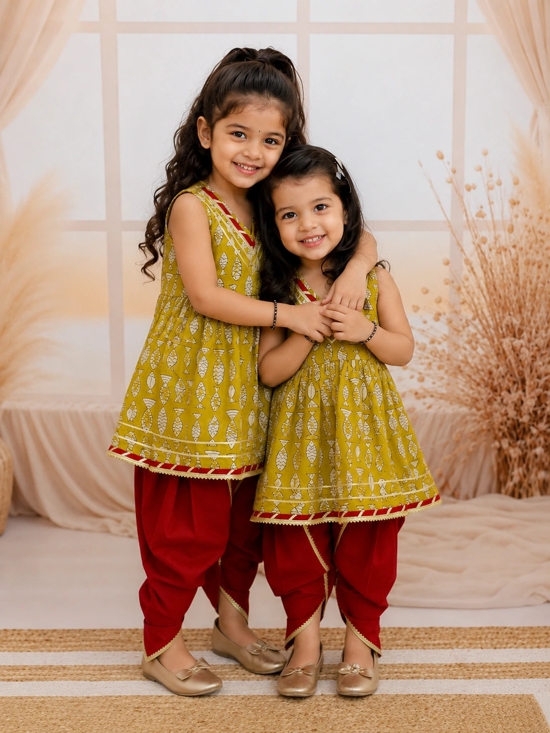 BownBee Pure Cotton Ethnic suit Sibling Set Combo - Yellow