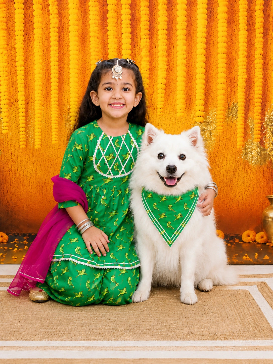 BownBee Pure Cotton Ethnic suit With Dupatta & Bandana Set Combo