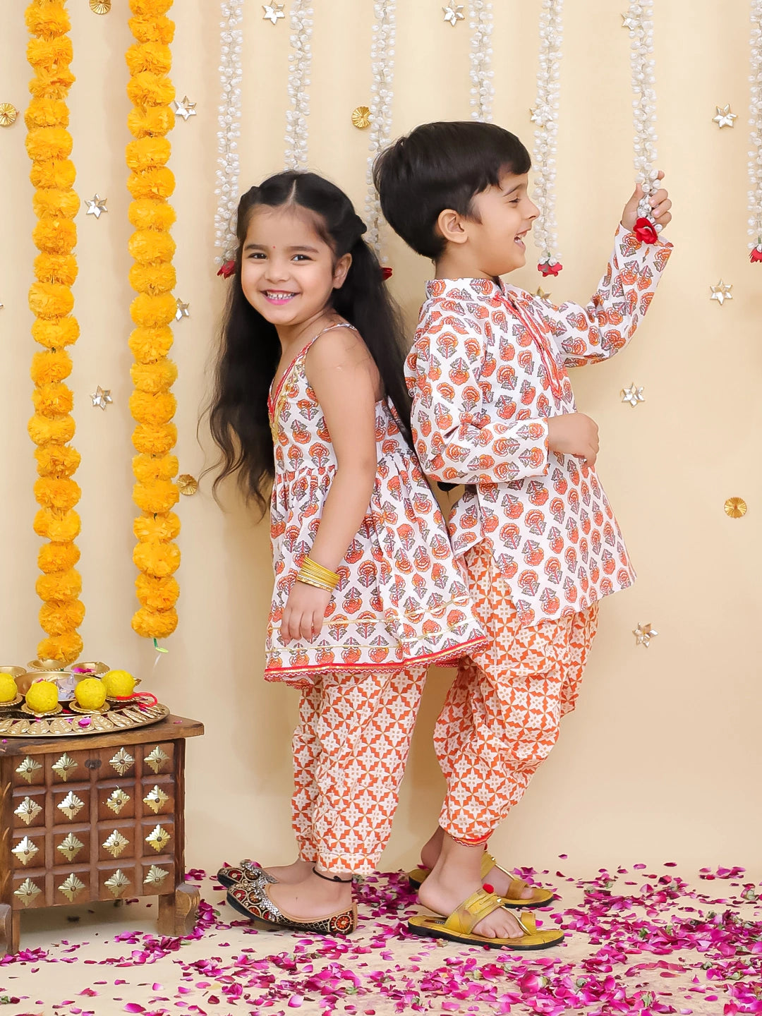 BownBee Pure Cotton Dhoti Kurta & Halter Kurti With Harem Sibling Set