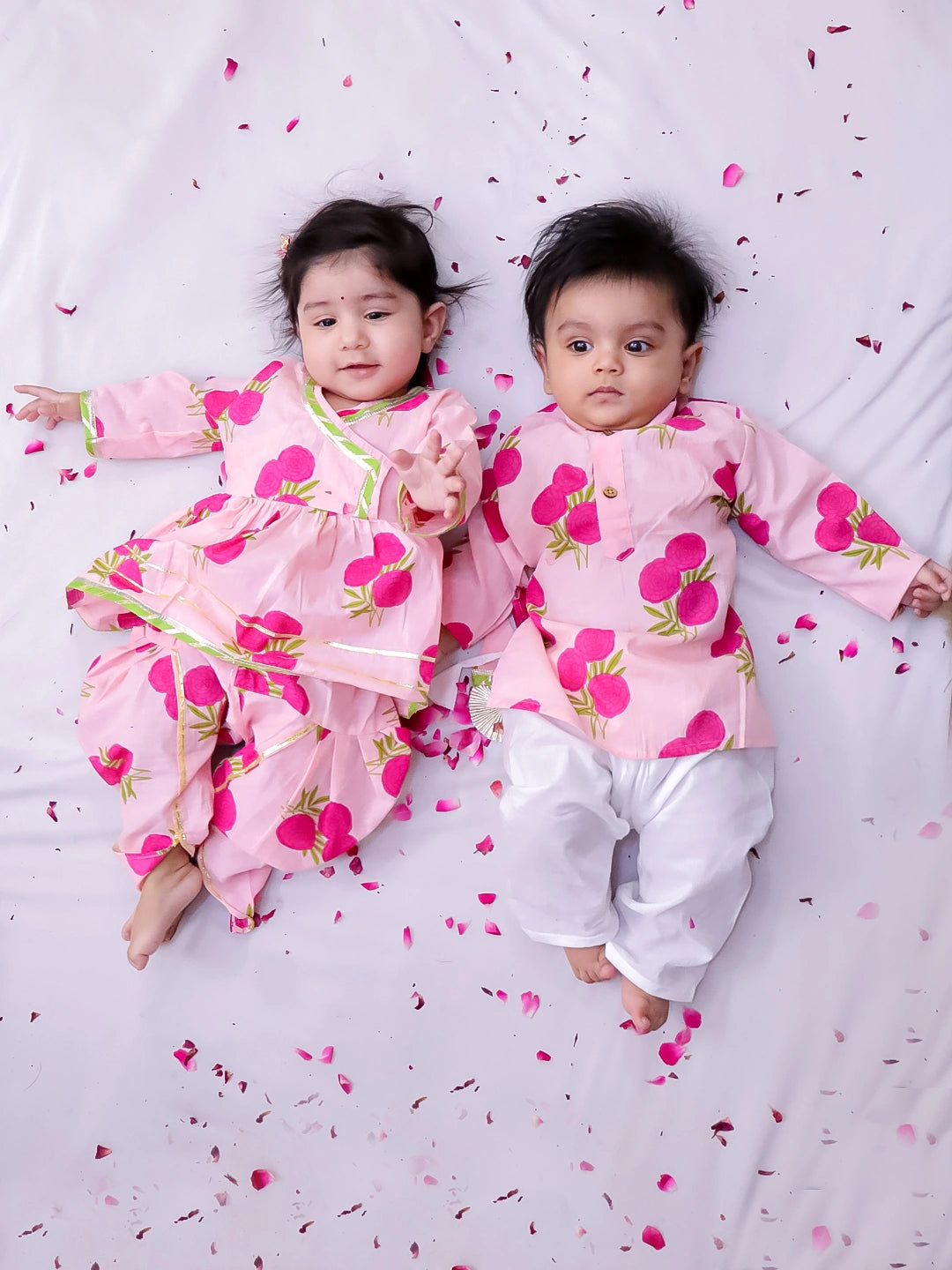BownBee Pure Cotton Kurta Pajama & Ethnic Suit Infant Sibling Set