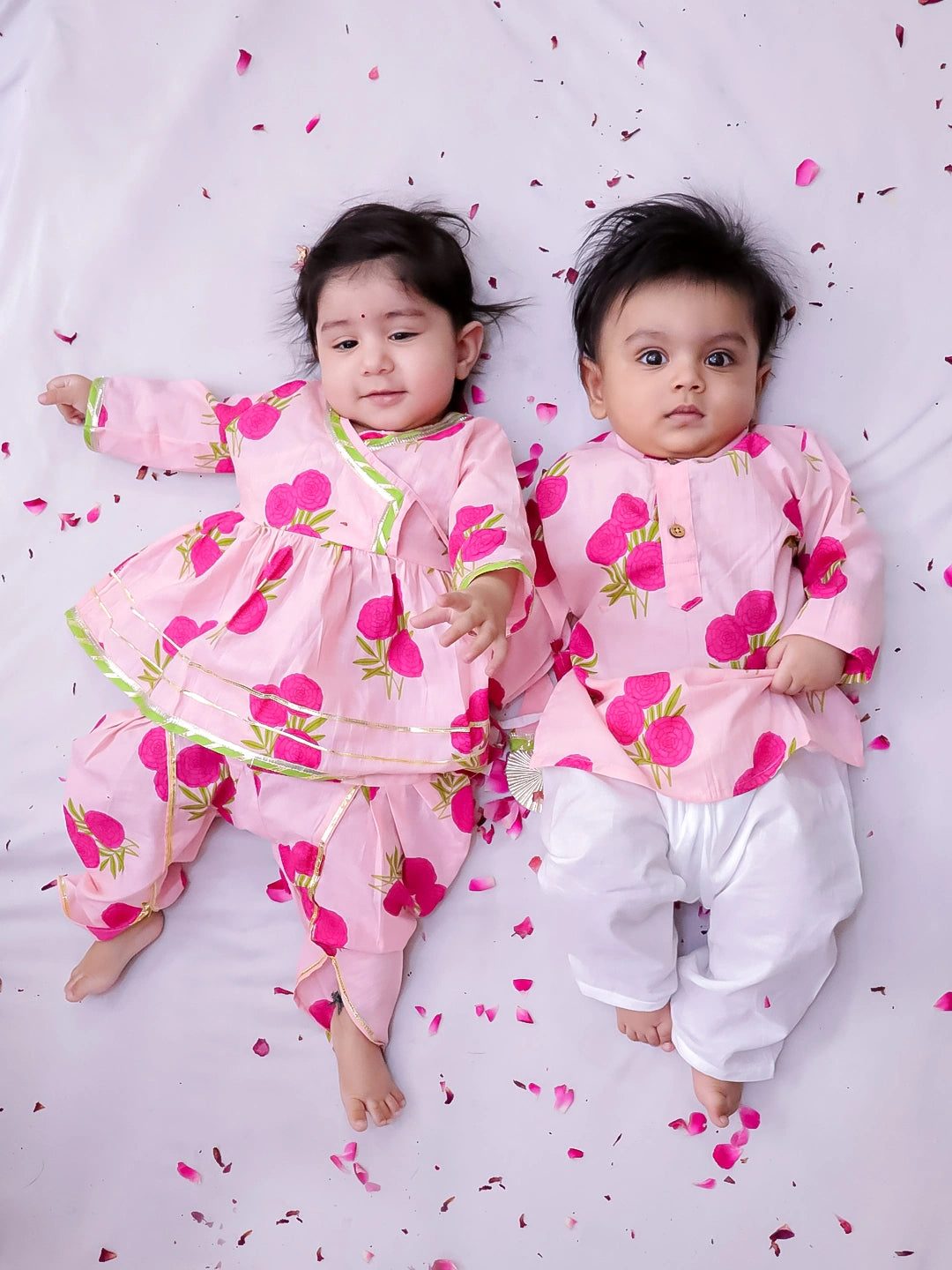 BownBee Pure Cotton Kurta Pajama & Ethnic Suit Infant Sibling Set