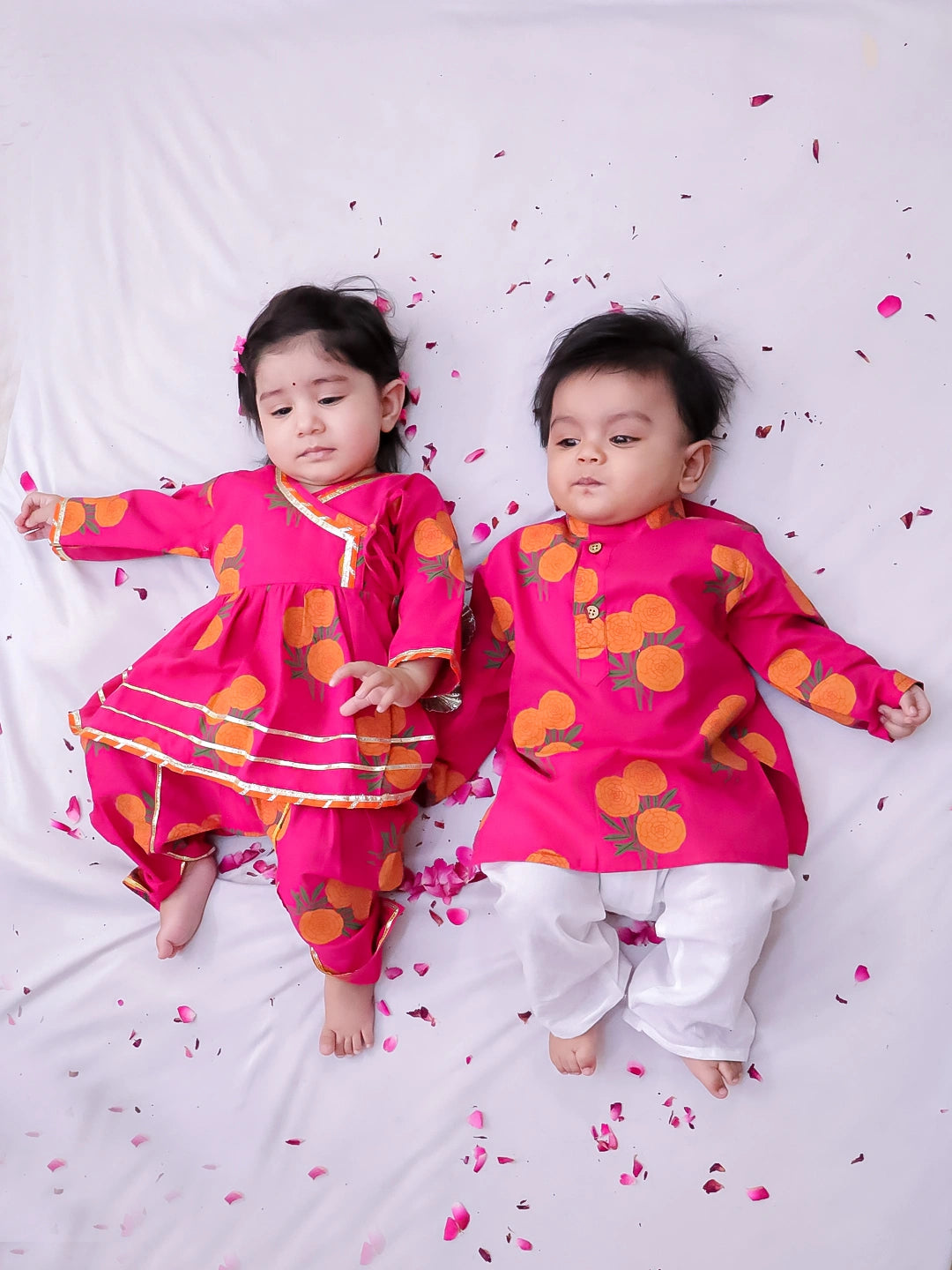 BownBee Pure Cotton Kurta Pajama & Ethnic Suit Infant Sibling Set