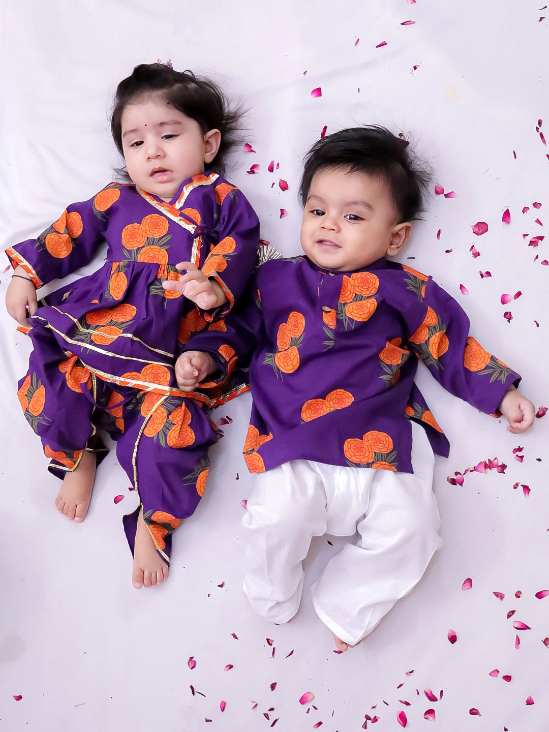 BownBee Pure Cotton Kurta Pajama & Ethnic Suit Infant Sibling Set