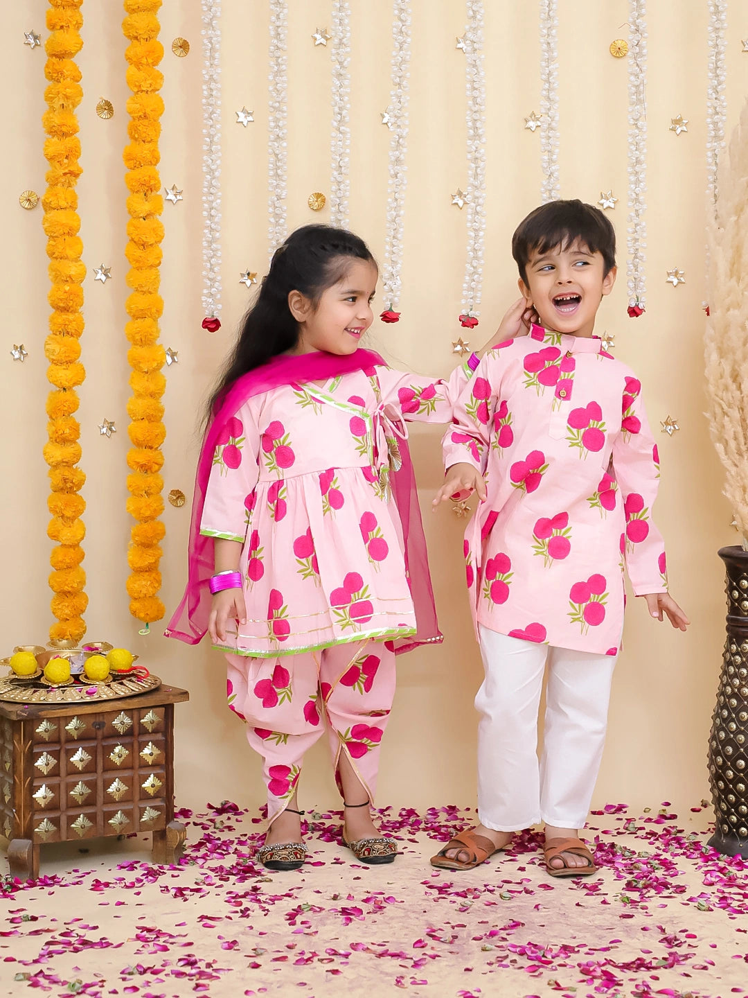 BownBee Pure Cotton Kurta Pajama & Ethnic Suit With Dupatta Sibling Set