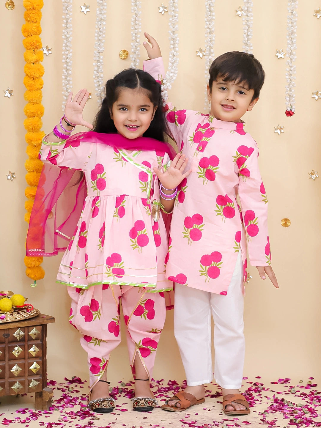 BownBee Pure Cotton Kurta Pajama & Ethnic Suit With Dupatta Sibling Set