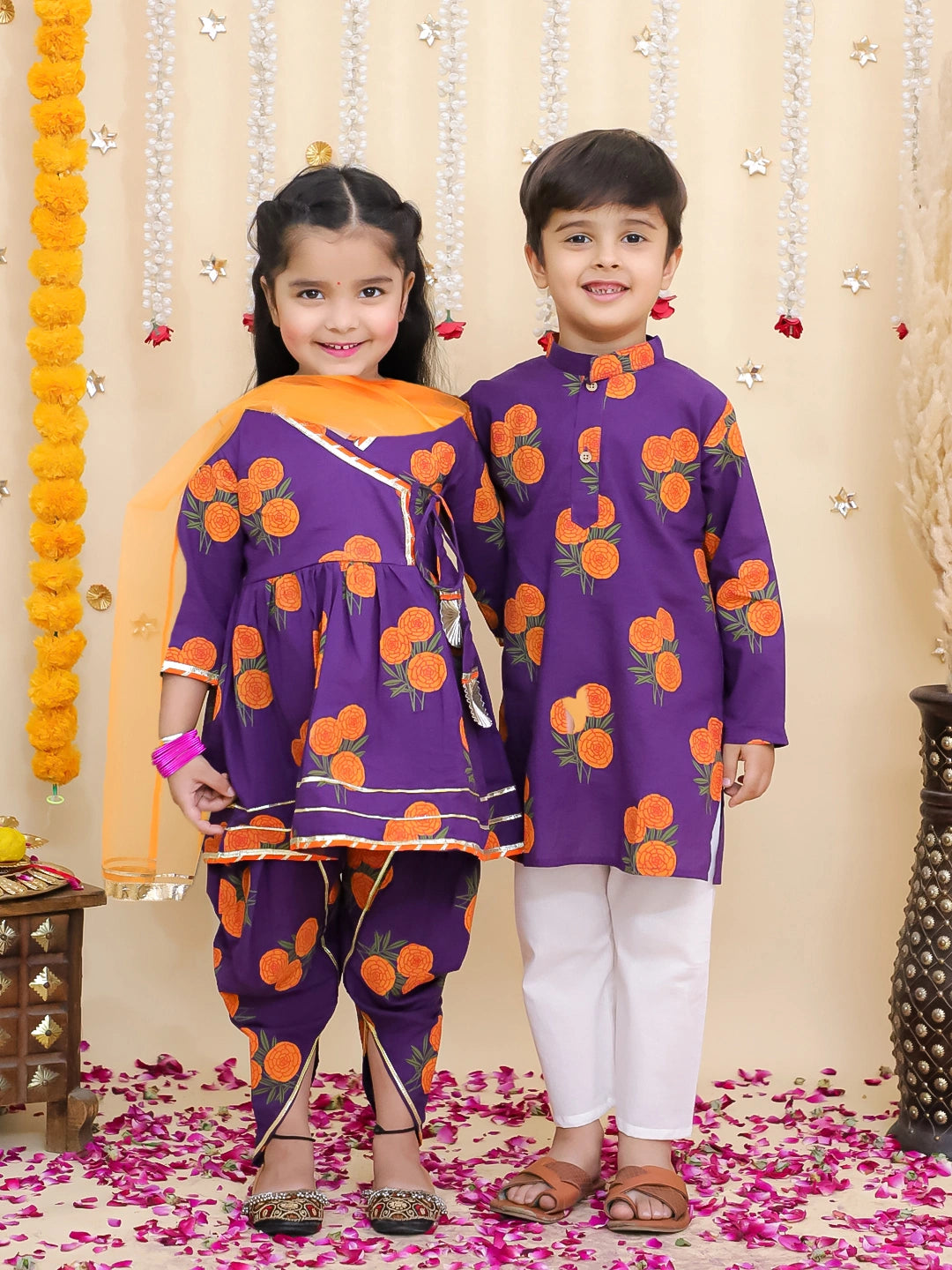 BownBee Pure Cotton Kurta Pajama & Ethnic Suit With Dupatta Sibling Set