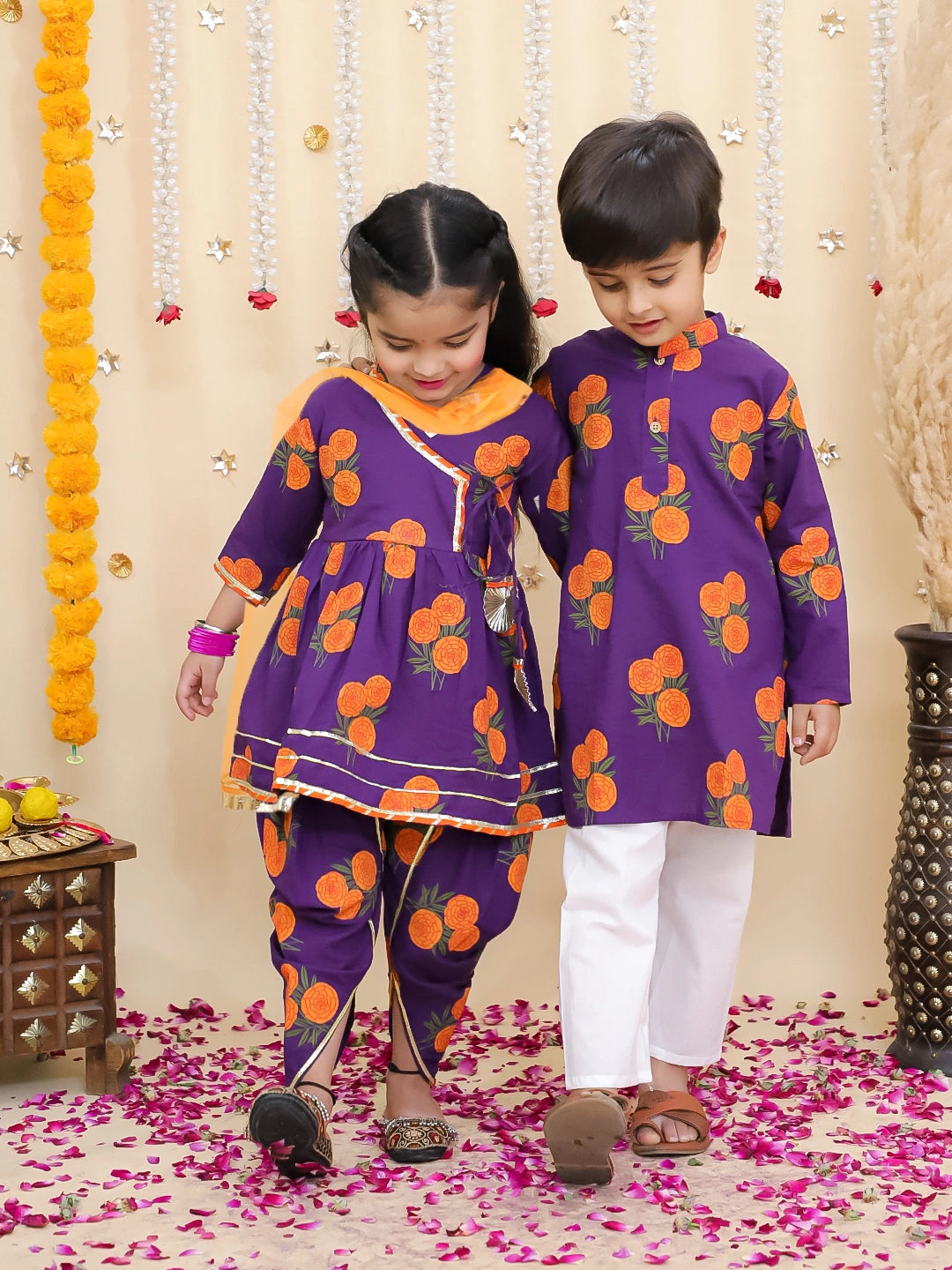BownBee Pure Cotton Kurta Pajama & Ethnic Suit With Dupatta Sibling Set