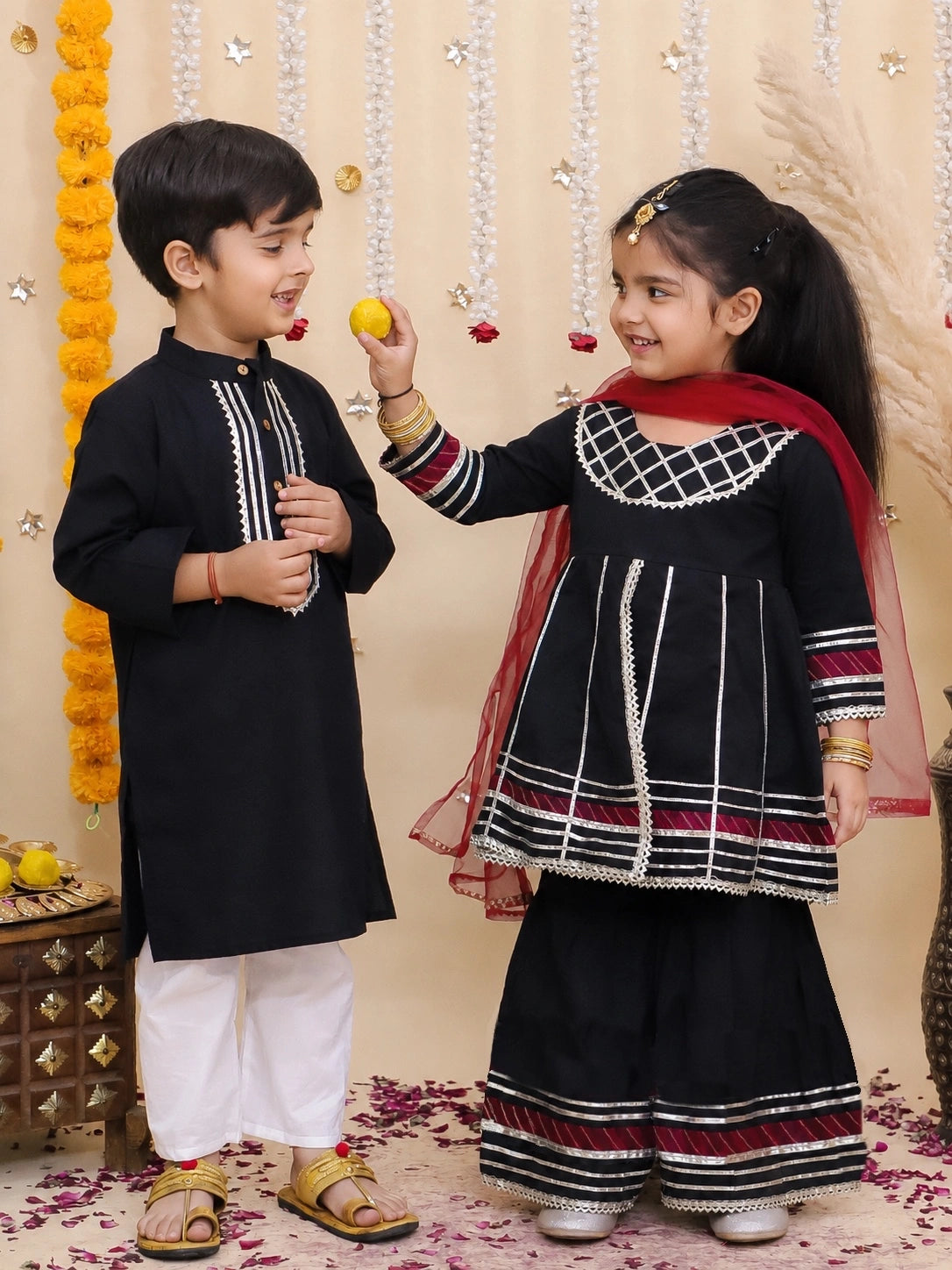 BownBee Pure Cotton Kurta Pajama & Ethnic Suit With Dupatta Sibling Set