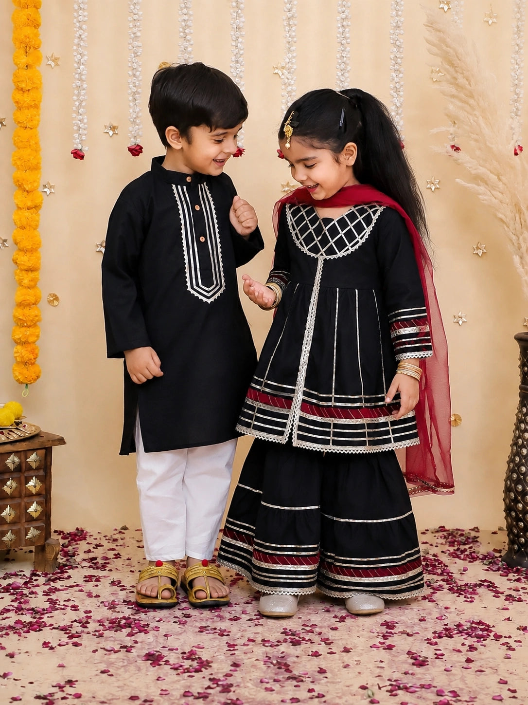 BownBee Pure Cotton Kurta Pajama & Ethnic Suit With Dupatta Sibling Set