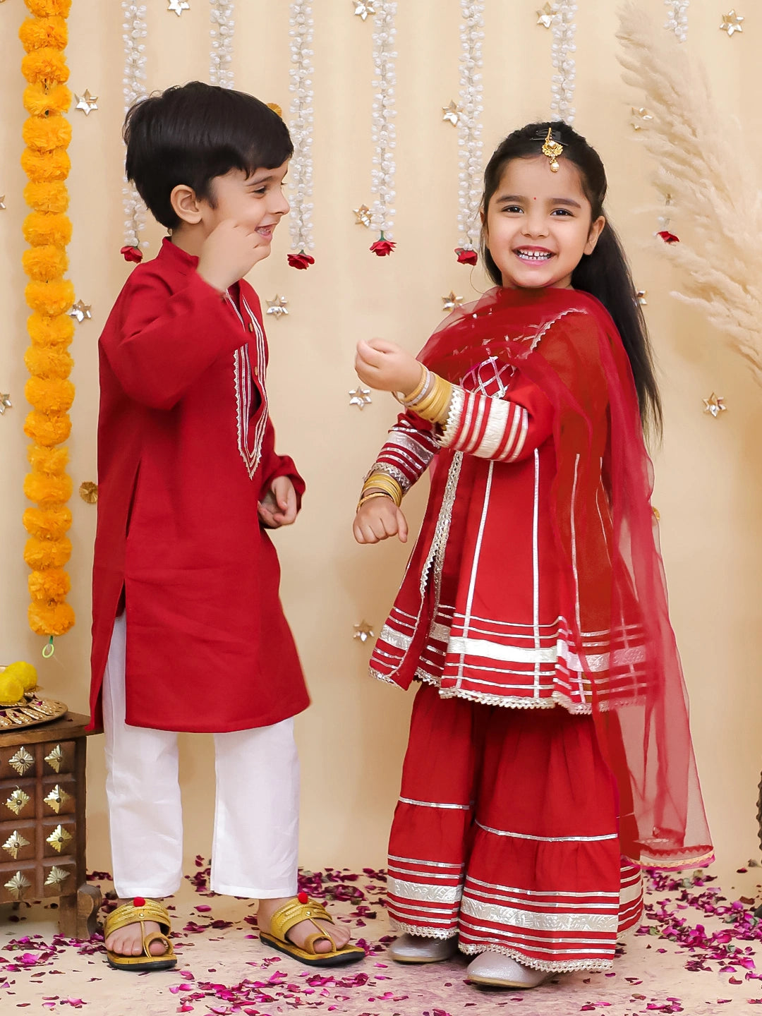 BownBee Pure Cotton Kurta Pajama & Ethnic Suit With Dupatta Sibling Set