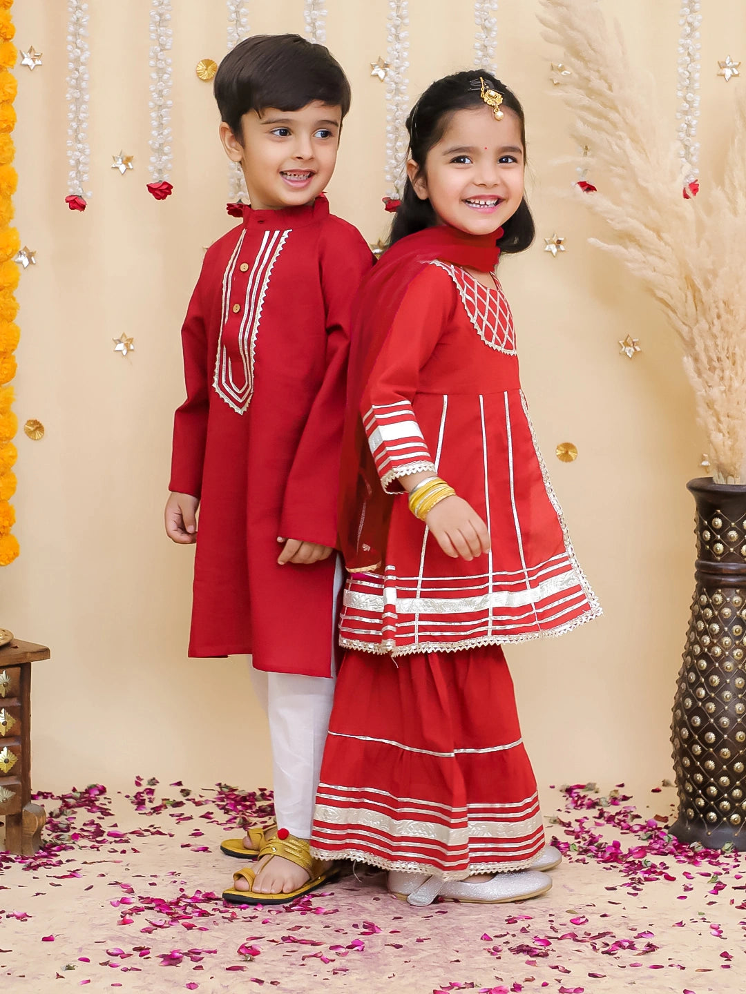 BownBee Pure Cotton Kurta Pajama & Ethnic Suit With Dupatta Sibling Set
