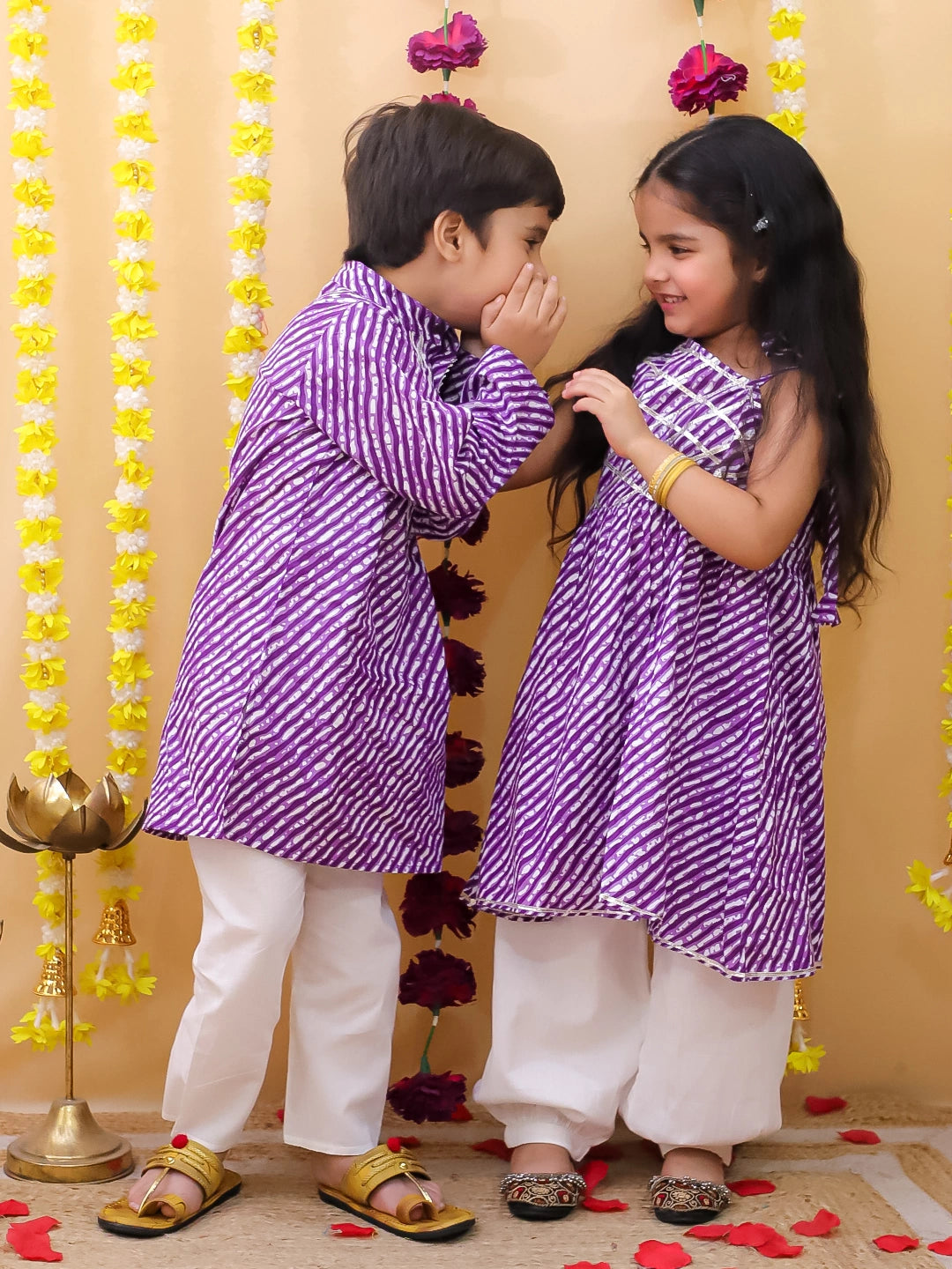 BownBee Pure Cotton Lehriya Kurta Pajama & Top With Harem Sibling Set
