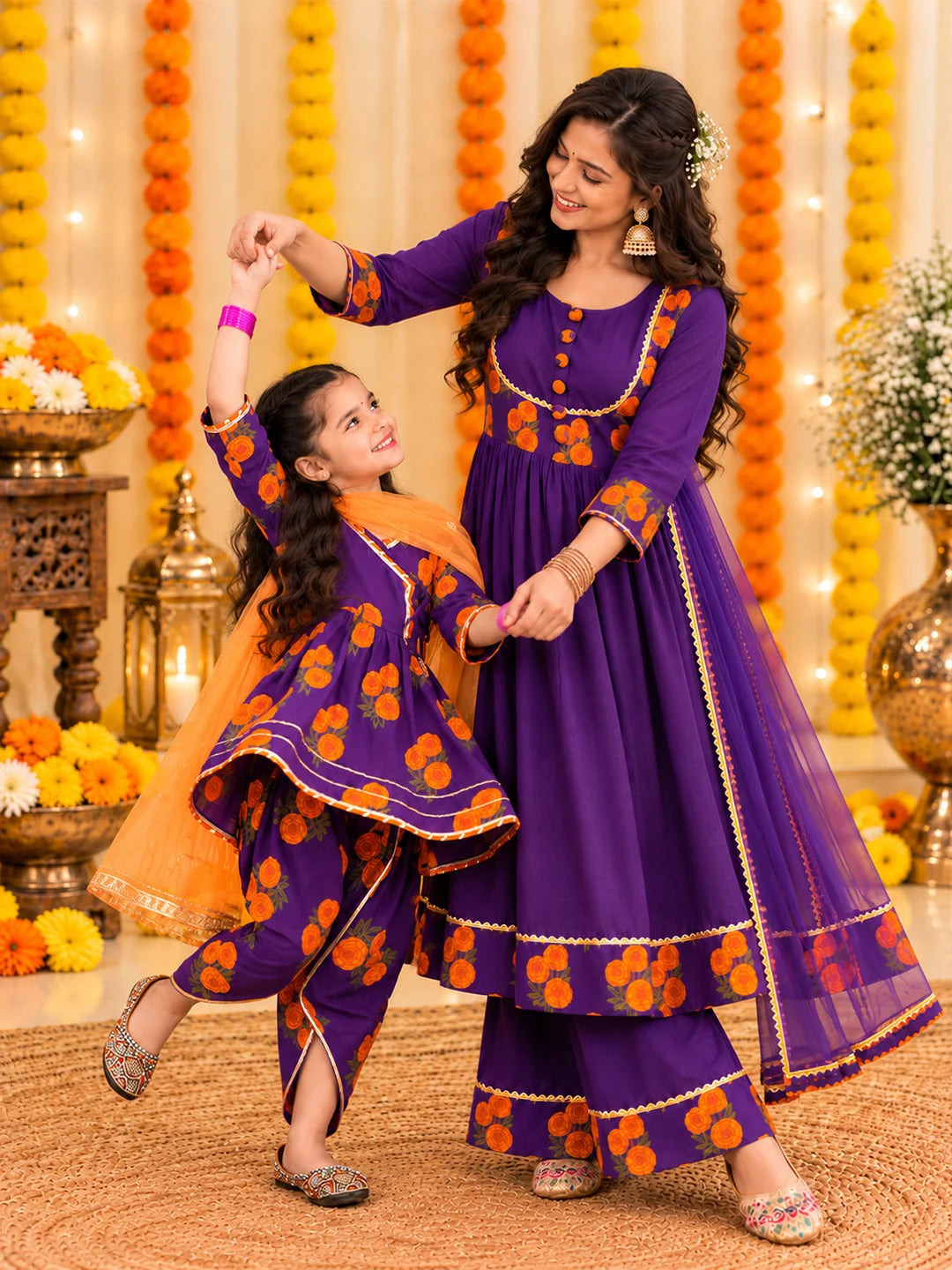 BownBee Mother And Daughter Festive Ethnic Suit Combo