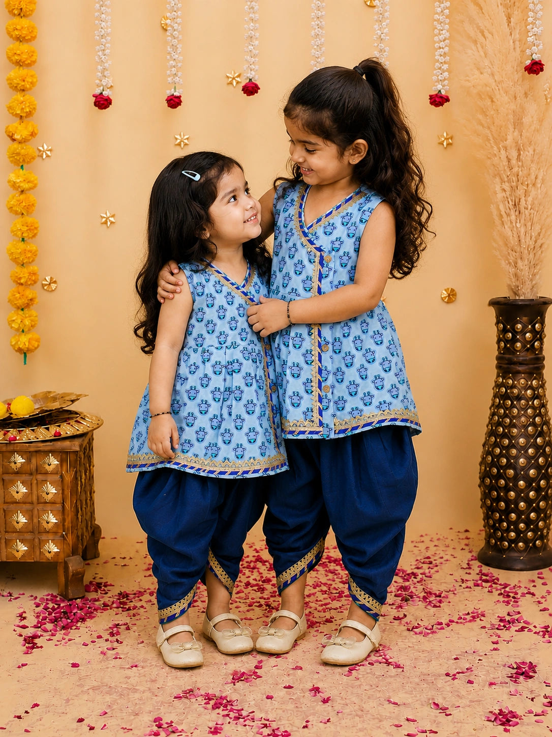 BownBee Pure Cotton Ethnic suit Sibling Set Combo - Blue